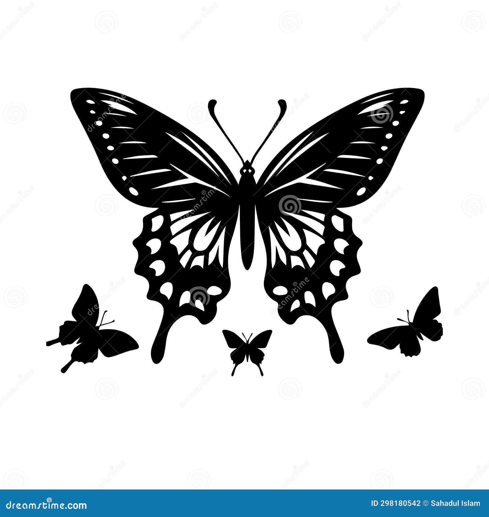 silhouette solid  icon set of butterflies, moth, lepidopteran, insect, papillon.