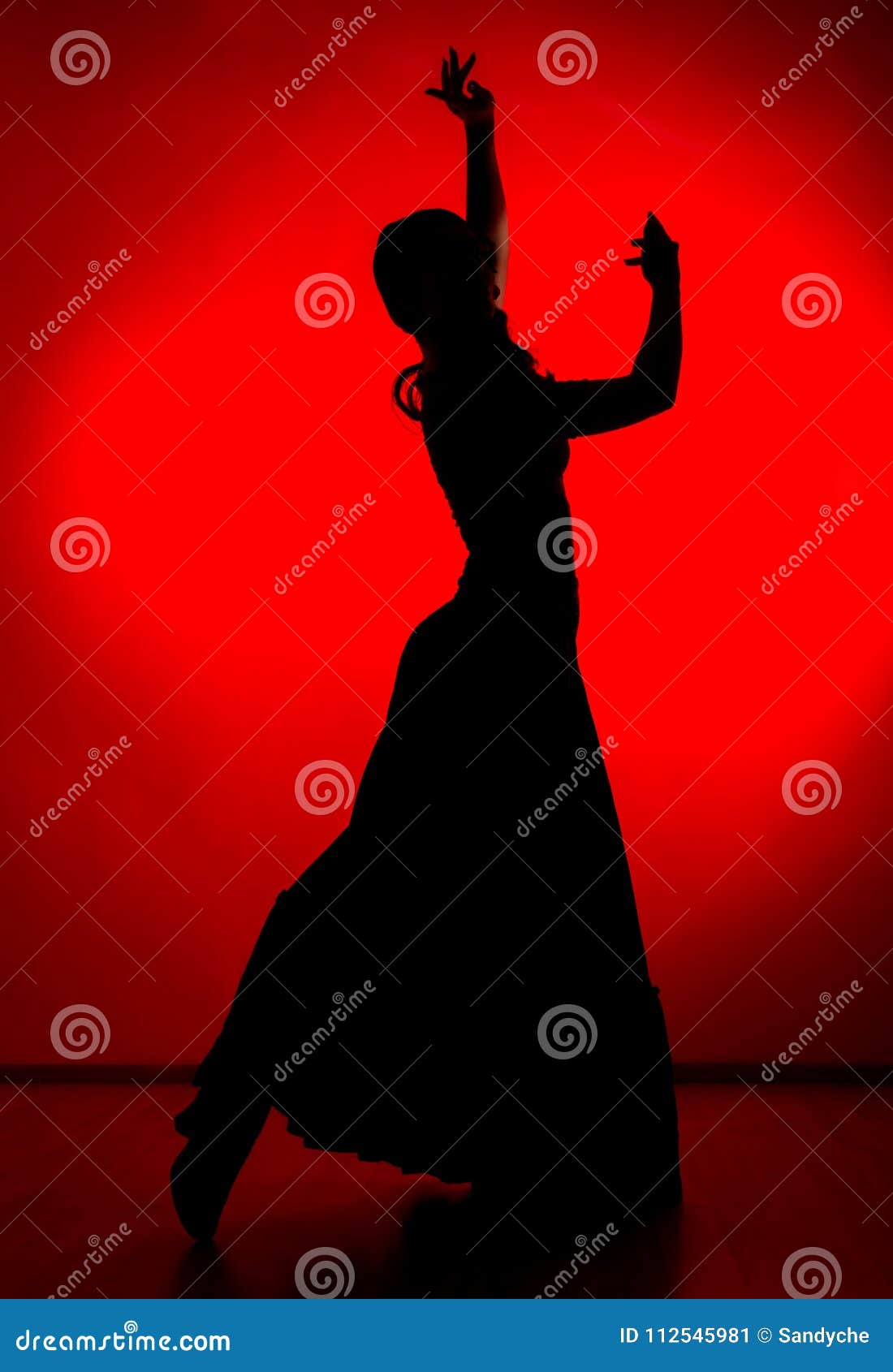 Silhouette of Spanish Girl Flamenco Dancer on a Red Background Stock ...