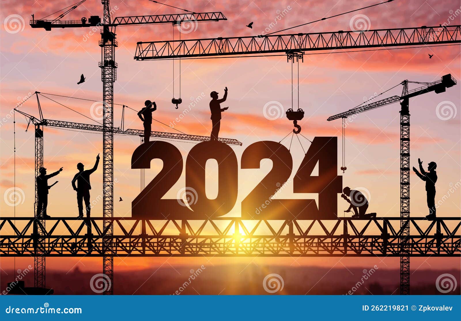 silhouette staff works as a to prepare to welcome the new year 2024. construction team sets numbers for new year 2024. large