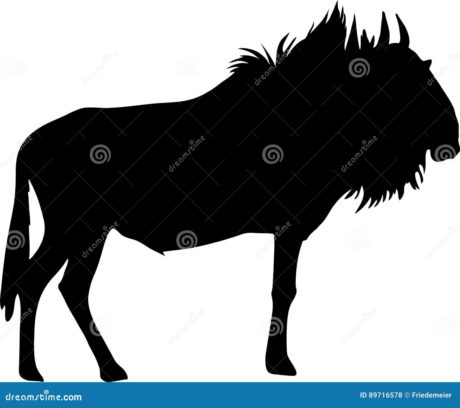 silhouette of a standing blue wildebeest antelope