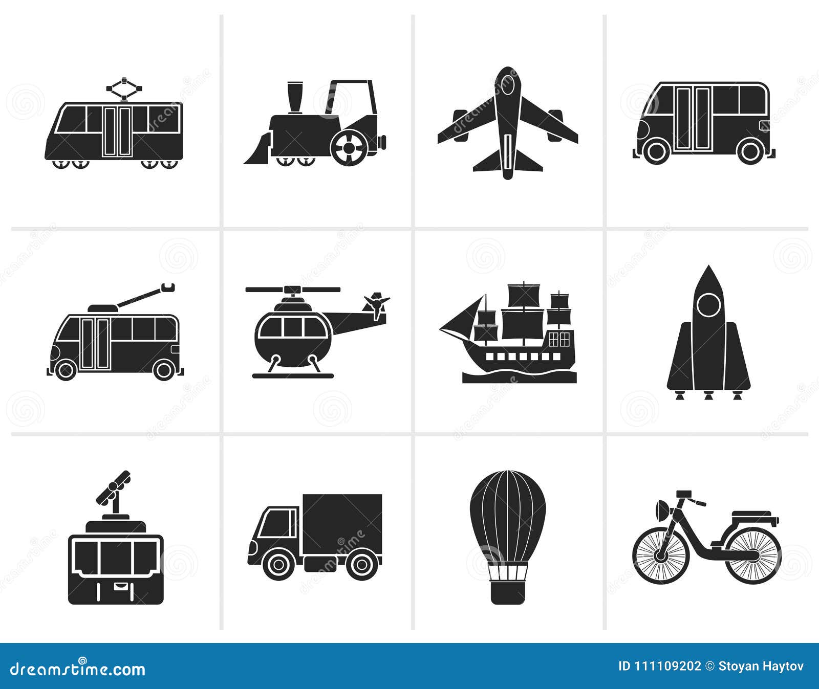 silhouette travel and transportation icons