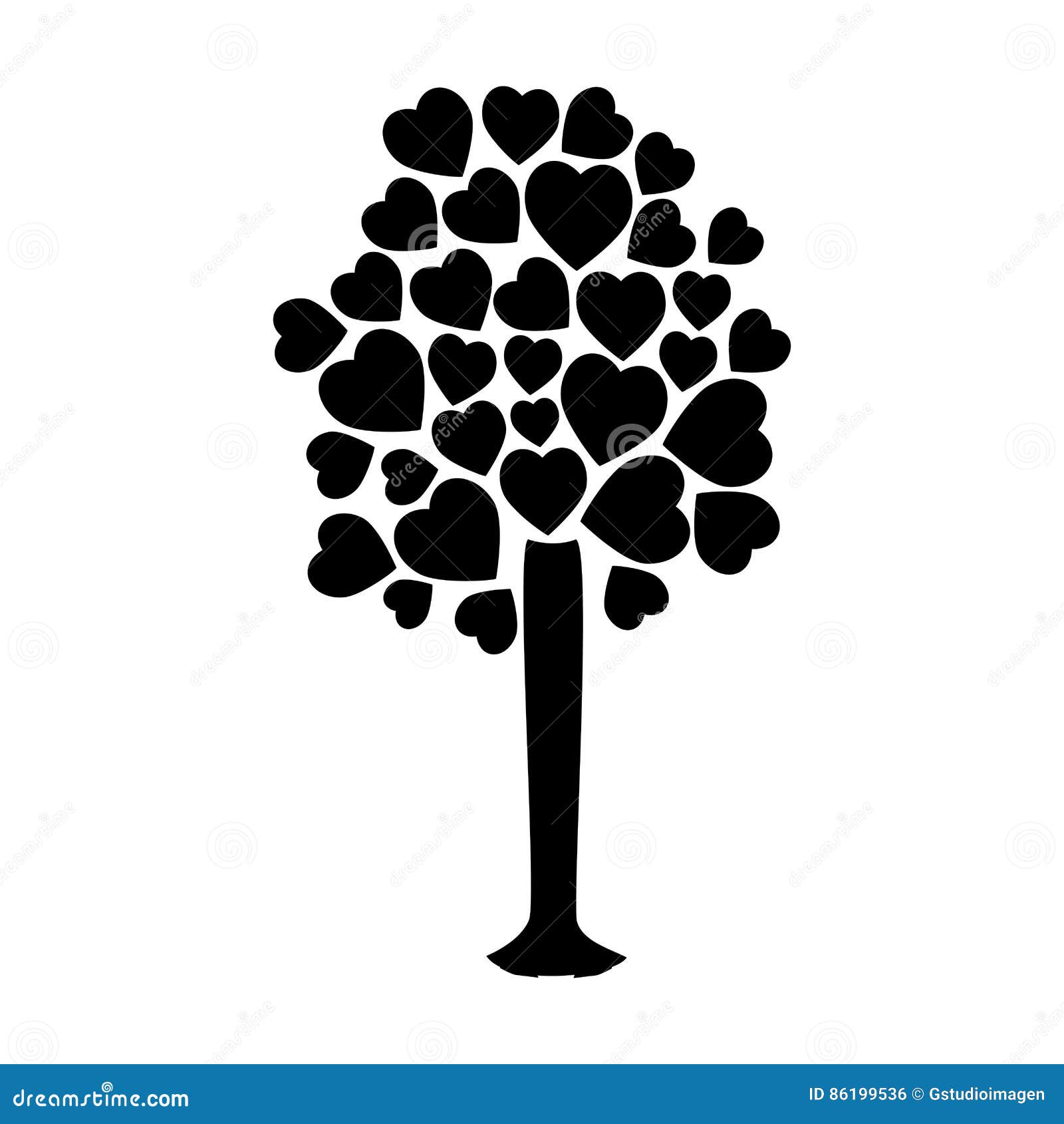 Silhouette Tree with Leafy Branches in Heart Shape Form Stock Vector