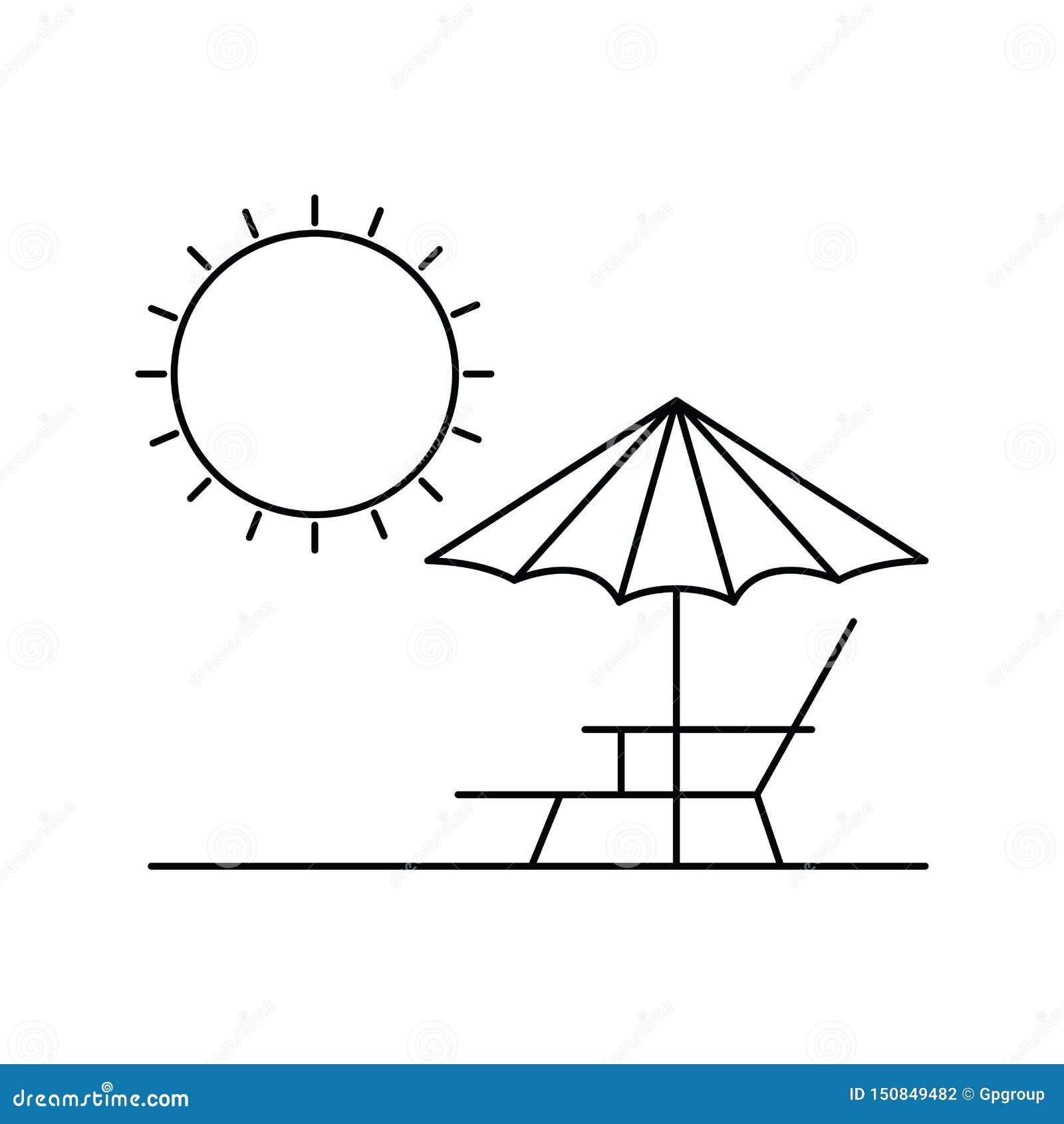 Silhouette of Umbrella Striped with Beach Chair Stock Vector ...