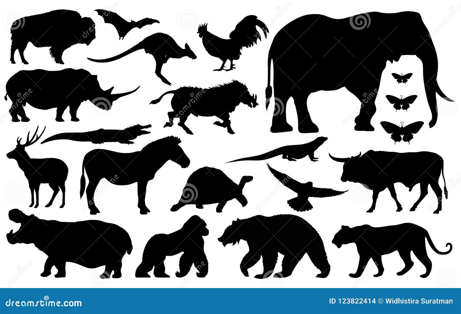 silhouette of various animals