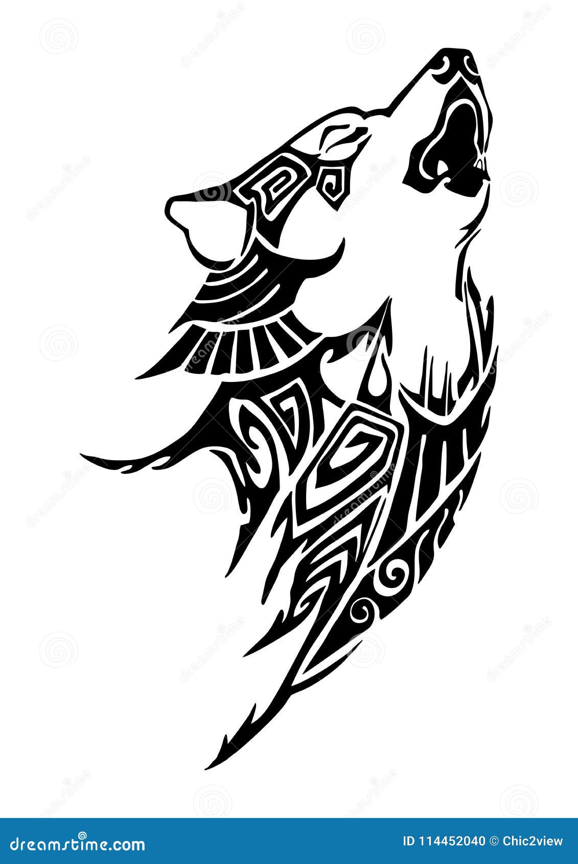 Wolf Whine Head Tribal Tattoo Design for Arm or Leg Stock Illustration -  Illustration of coyote, ferocious: 114452040
