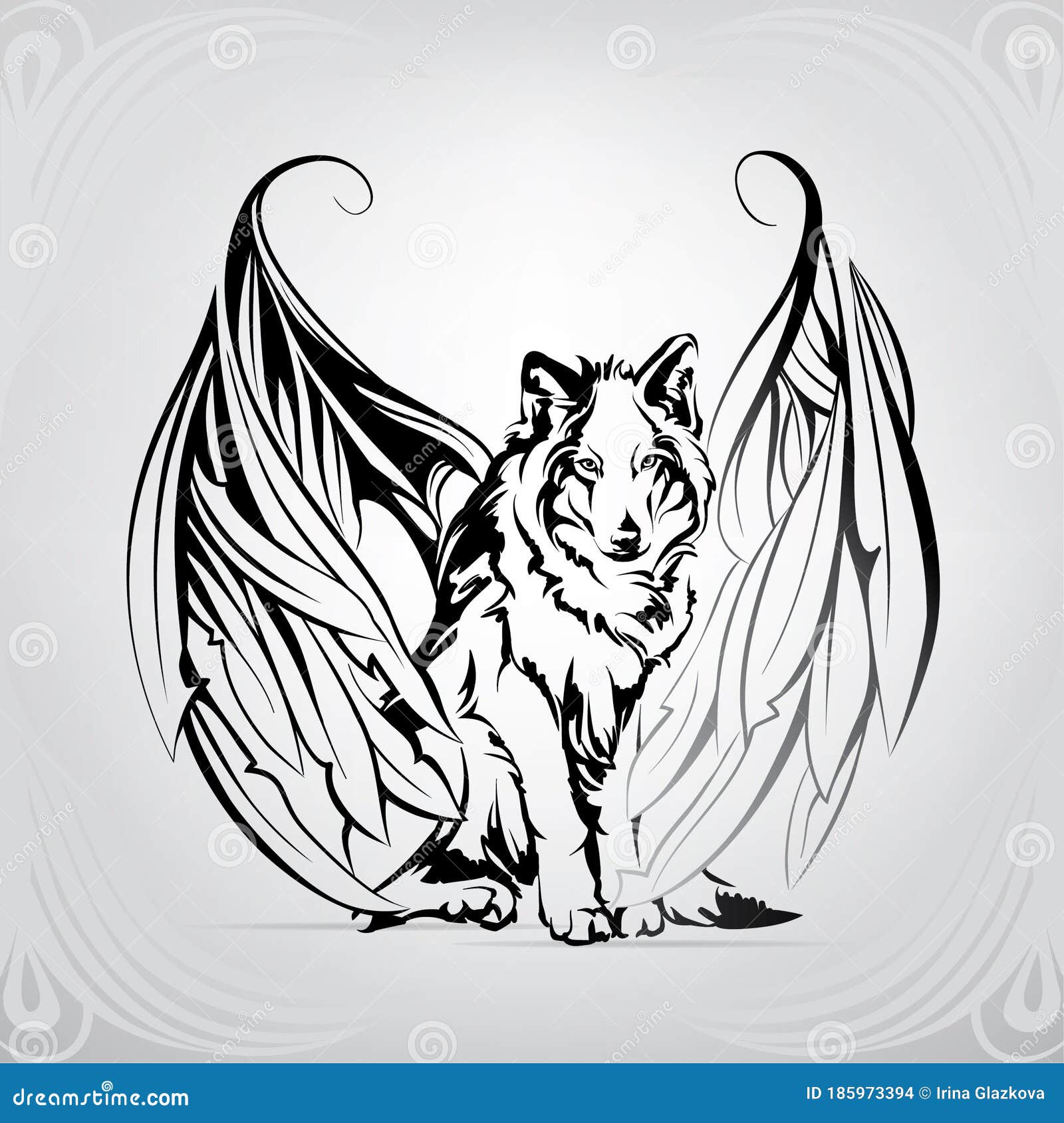 wolf with wings lineart