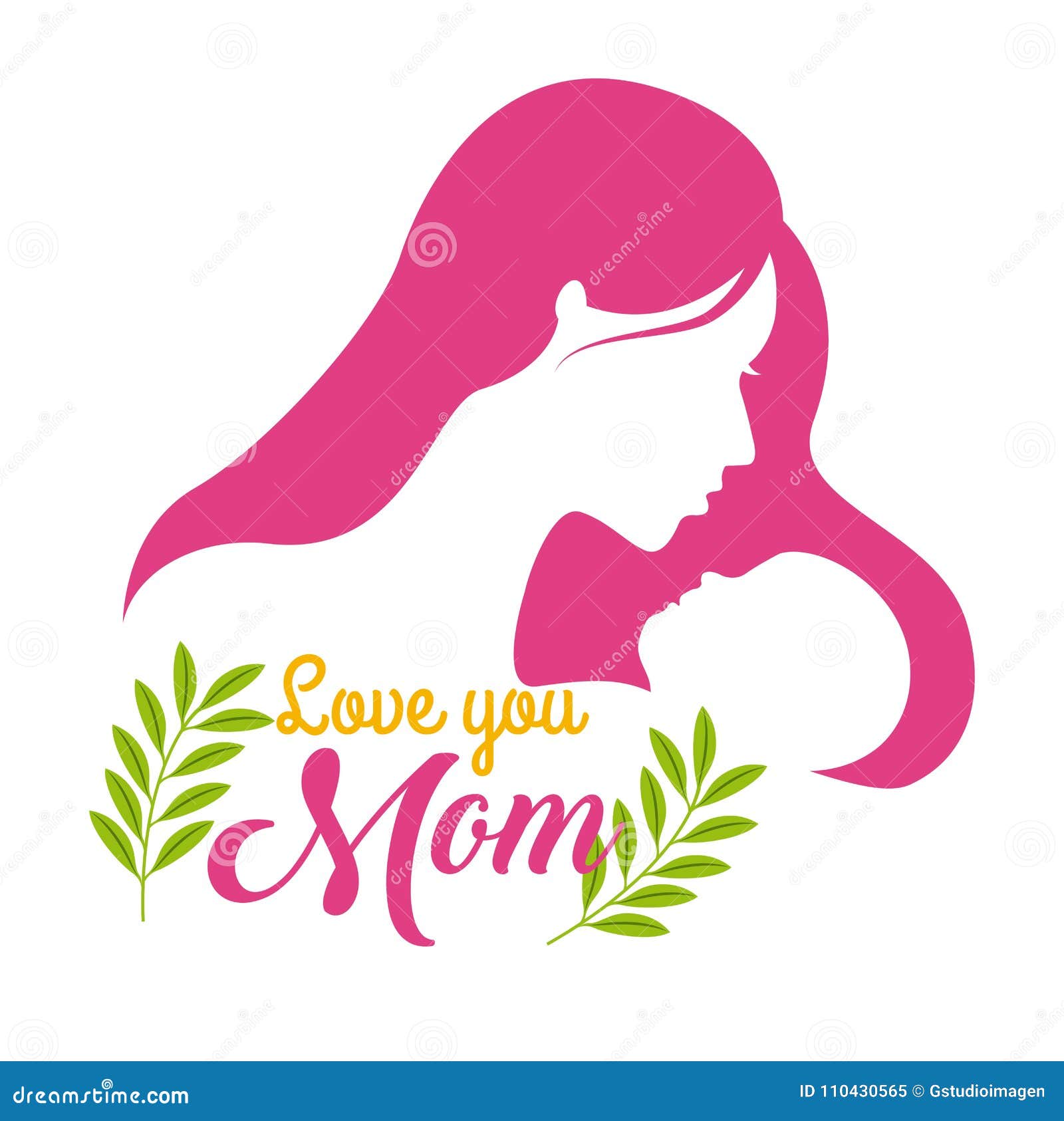 Silhouette Woman and Baby Love You Mom Floral Celebration Stock ...