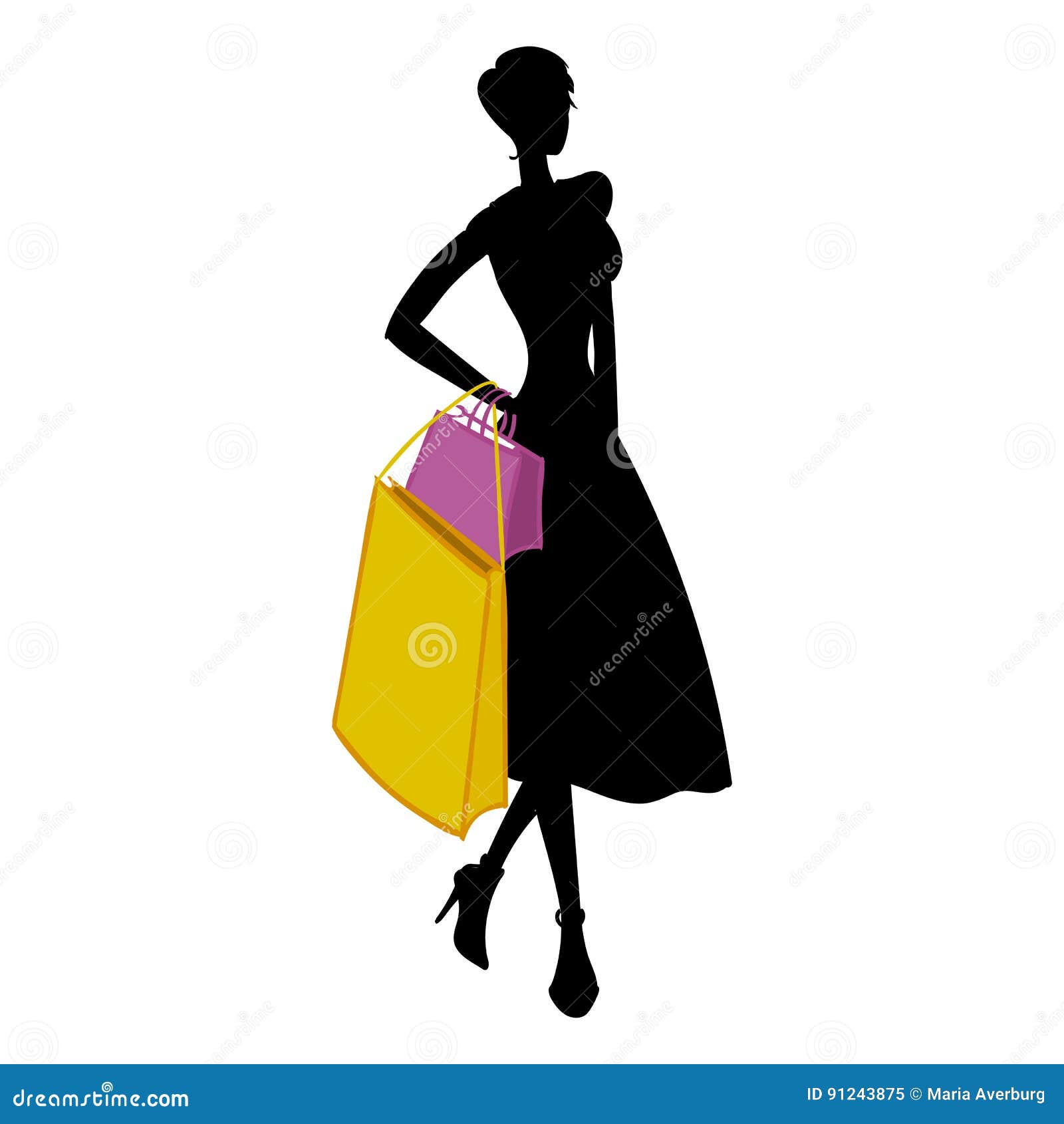 Silhouette of Woman with Different Colored Shopping Bags. Vector ...