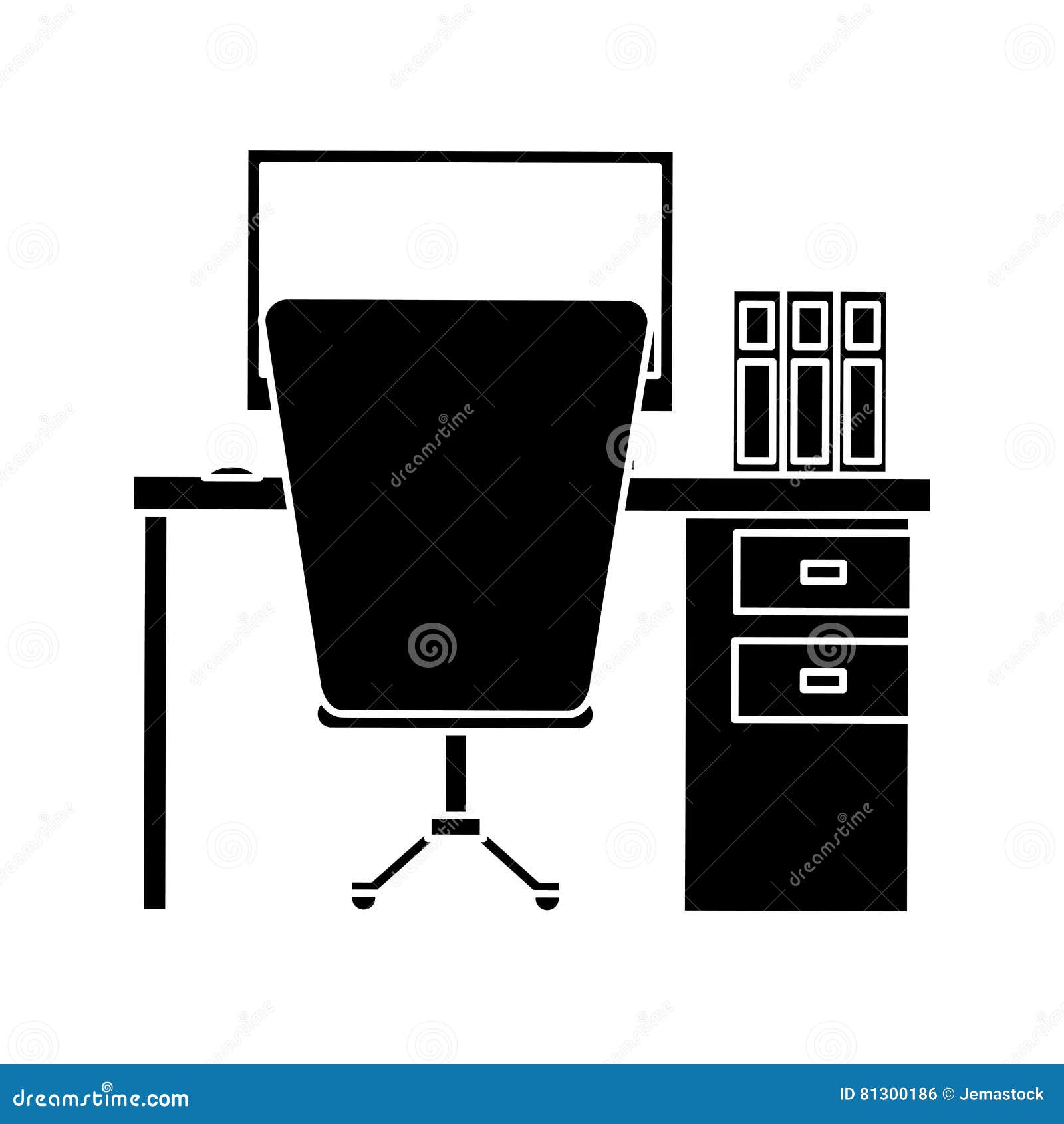 Silhouette Workplace Office Space Equipment Design Stock Vector