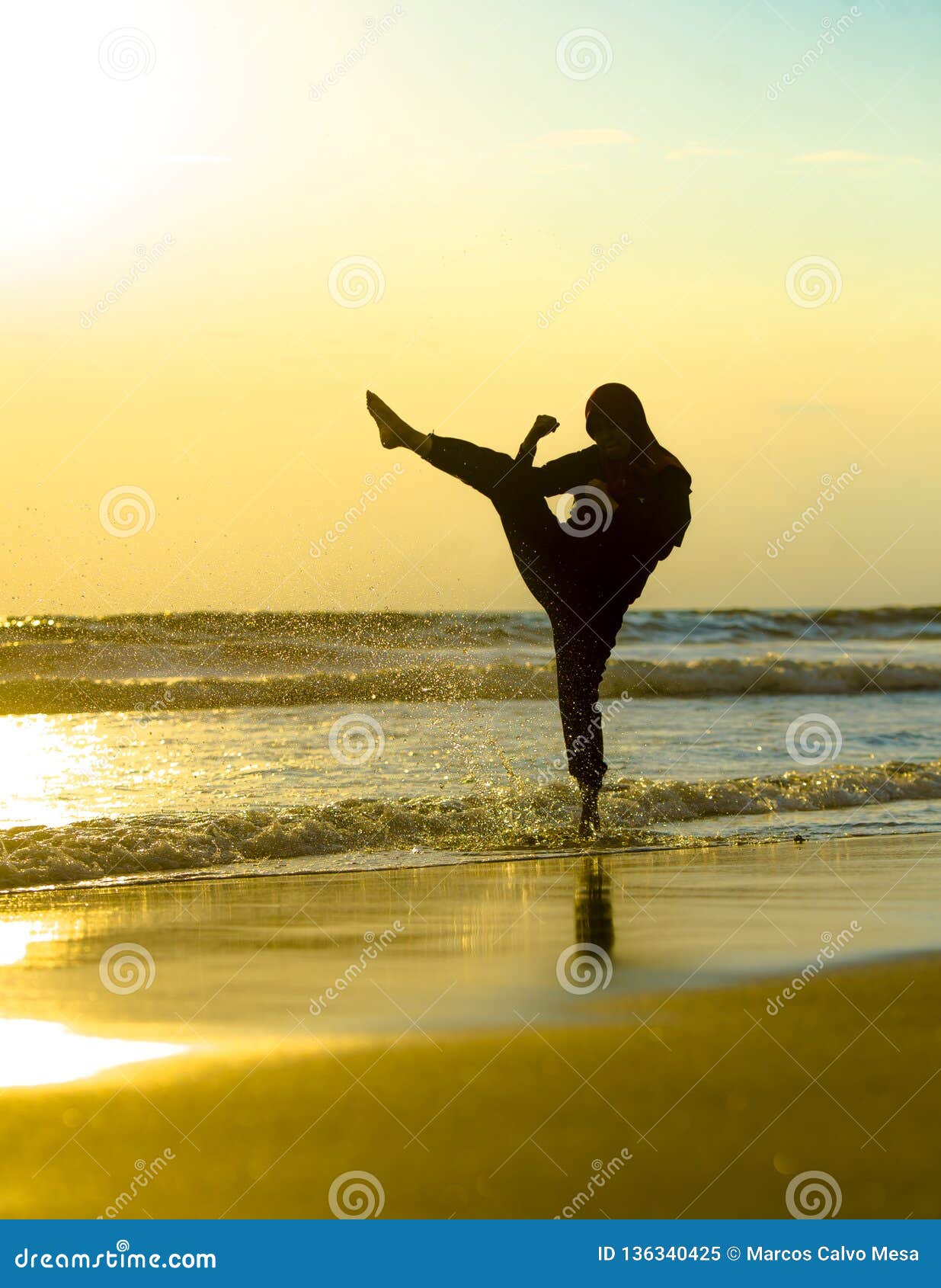 Silhouette of Young Fit Muslim Woman Covered in Islam Hijab Head Scarf ...