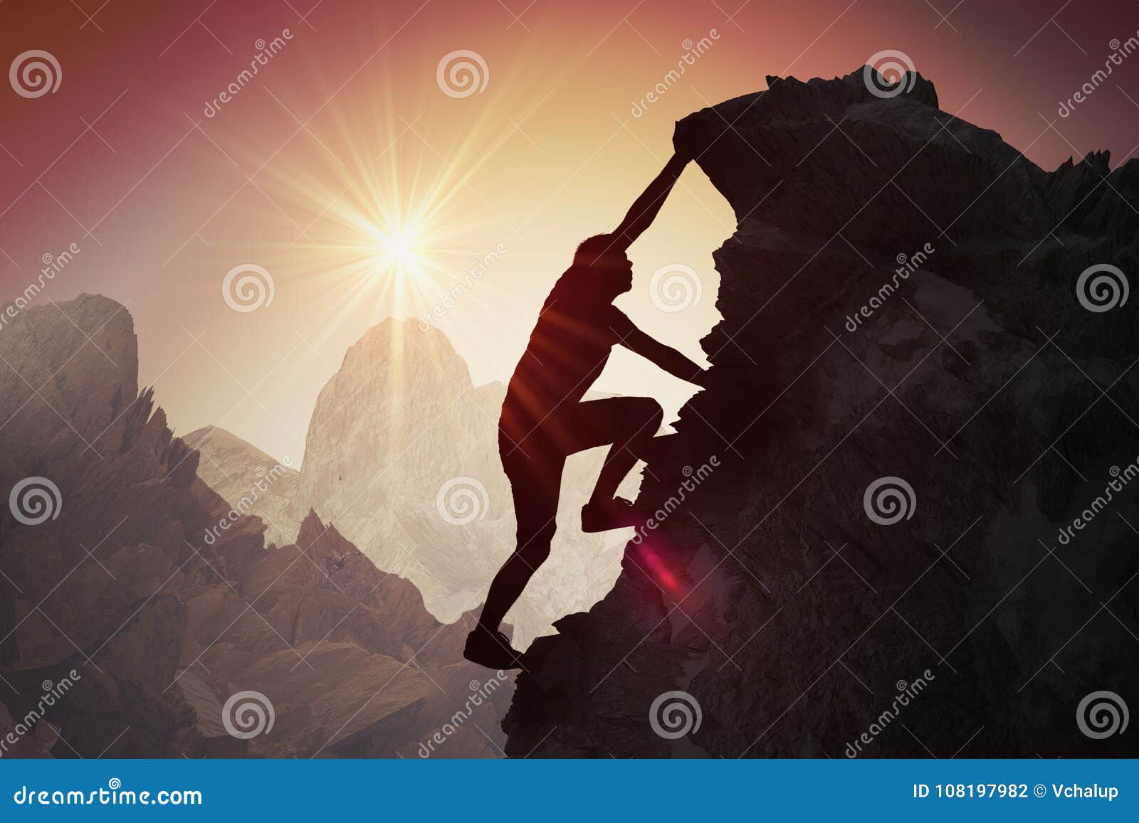 silhouette of young man climbing on mountain