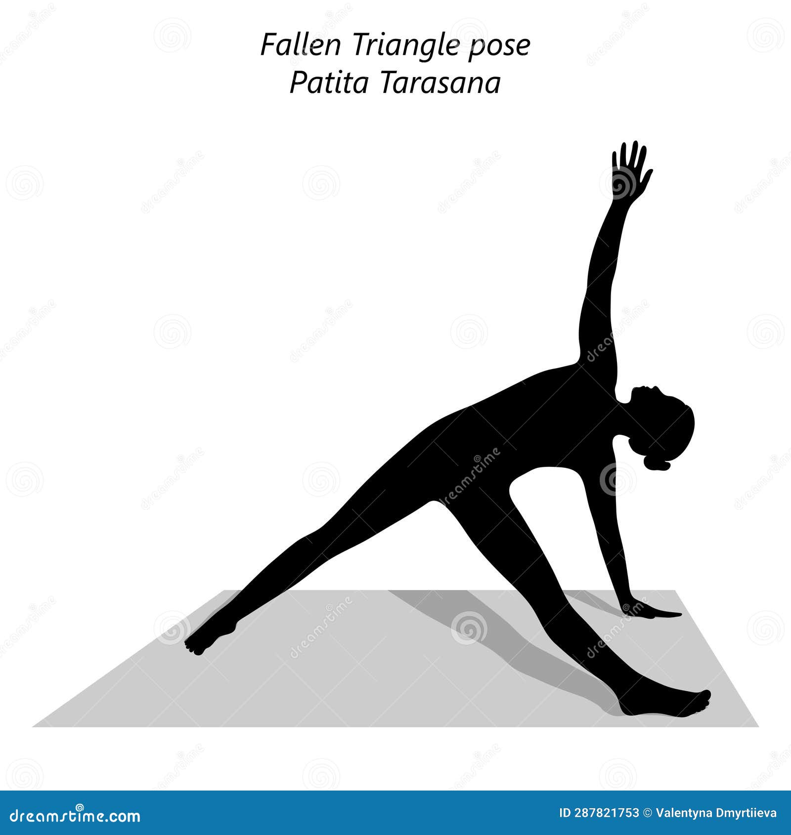 silhouette young woman practicing yoga doing fallen triangle pose fallen star pose patita tarasana arm leg support 287821753