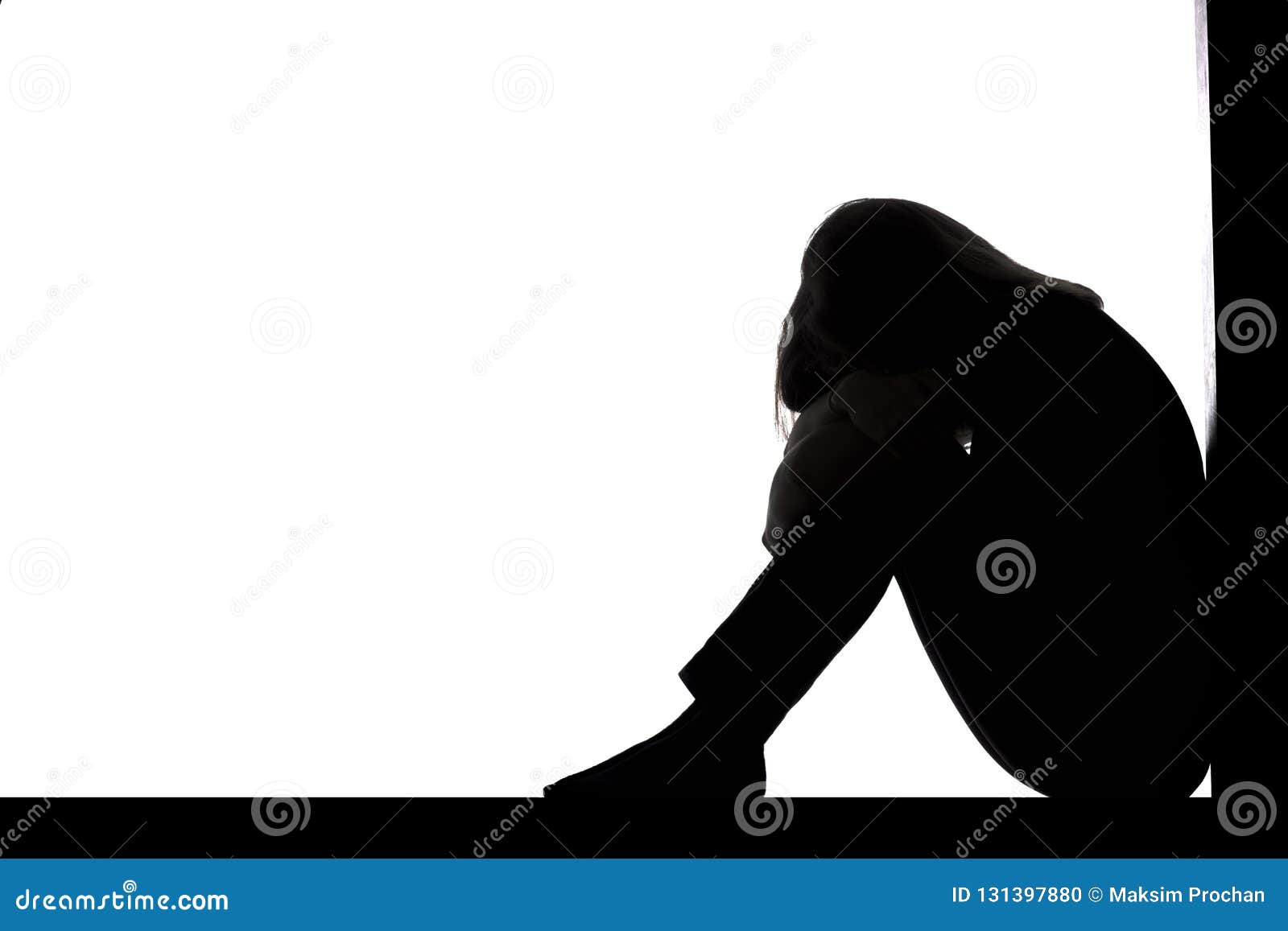 Sad Silhuette Of A Girl, Profile Photo Stock Photo, Picture and