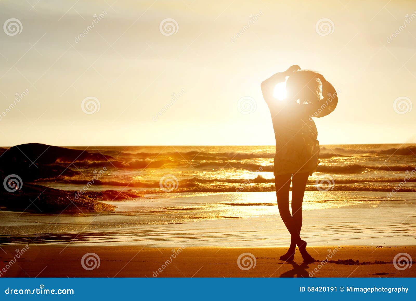 Silhouette Of Young Woman Walking On Beach From Behind Stock Image Image Of Outside Leisure