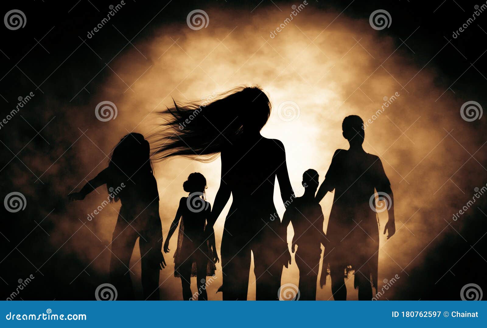 Silhouette Zombie Horde In The Dark Stock Illustration - Illustration