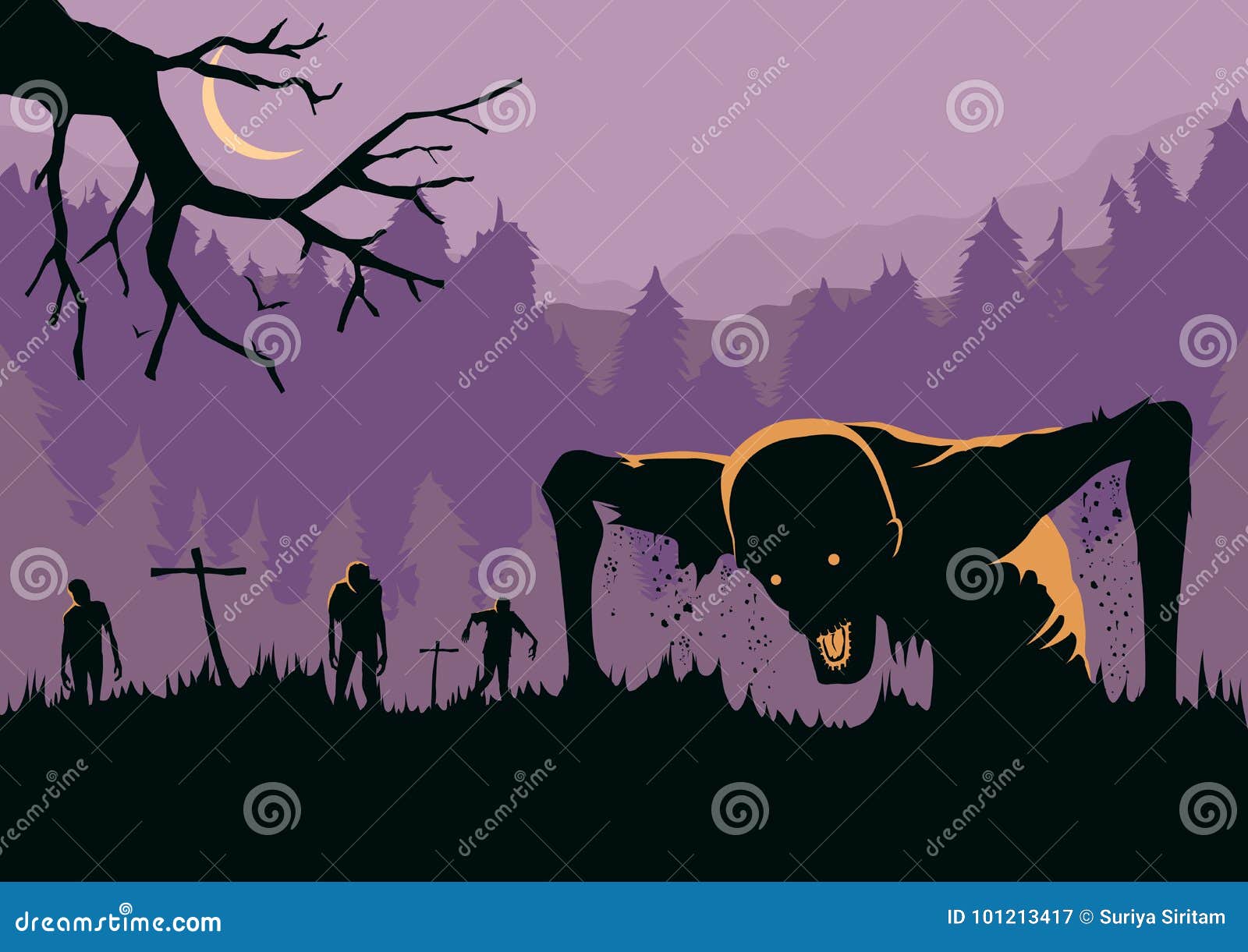 Silhouette of Zombies Horde Resurrected from Dead. Stock Vector ...