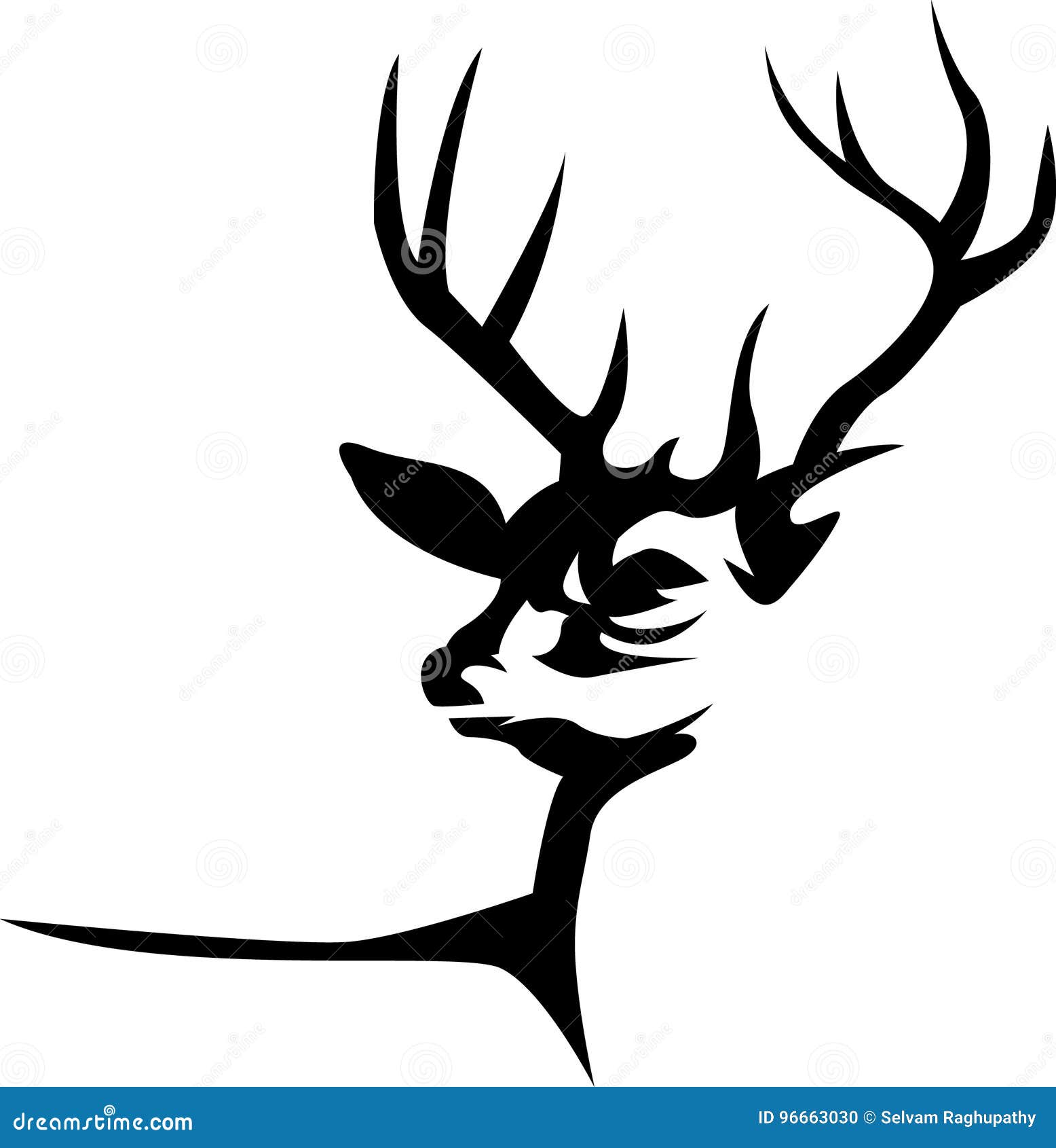 Silhouetted stag head stock vector. Illustration of stroke - 96663030