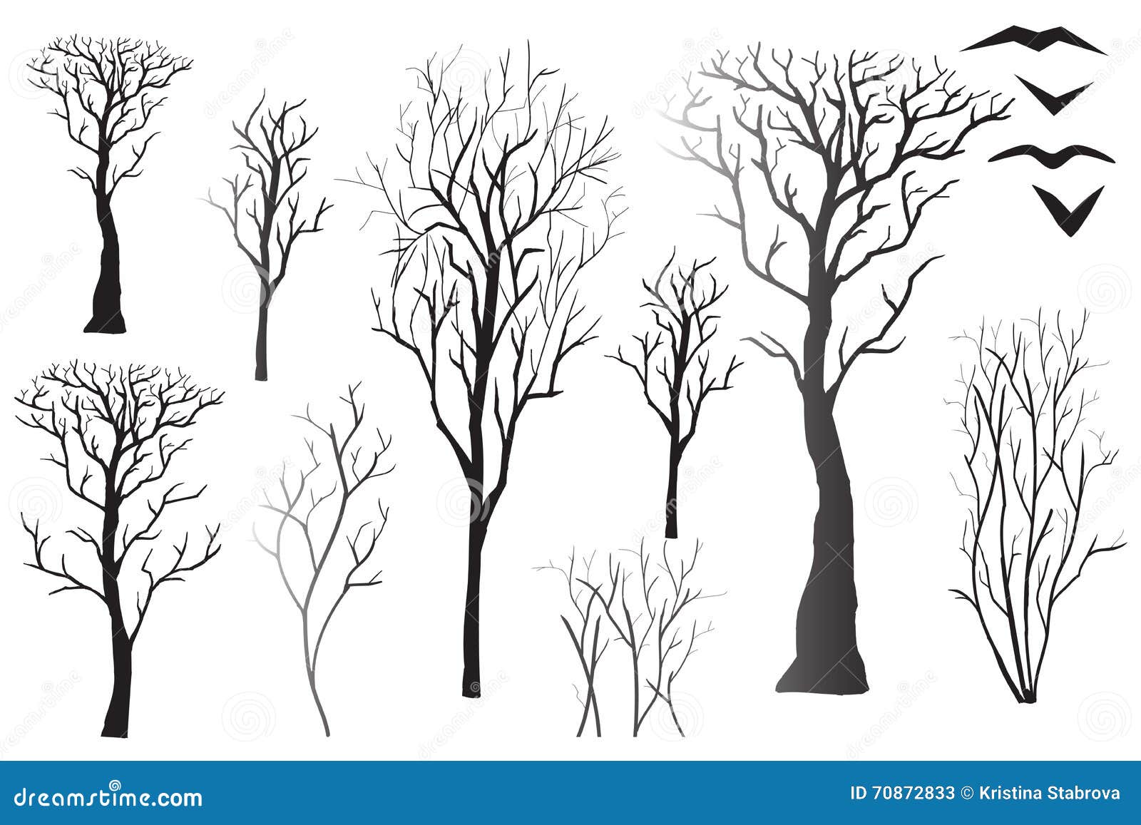 Silhouettes of bare trees stock vector. Illustration of aspen - 70872833