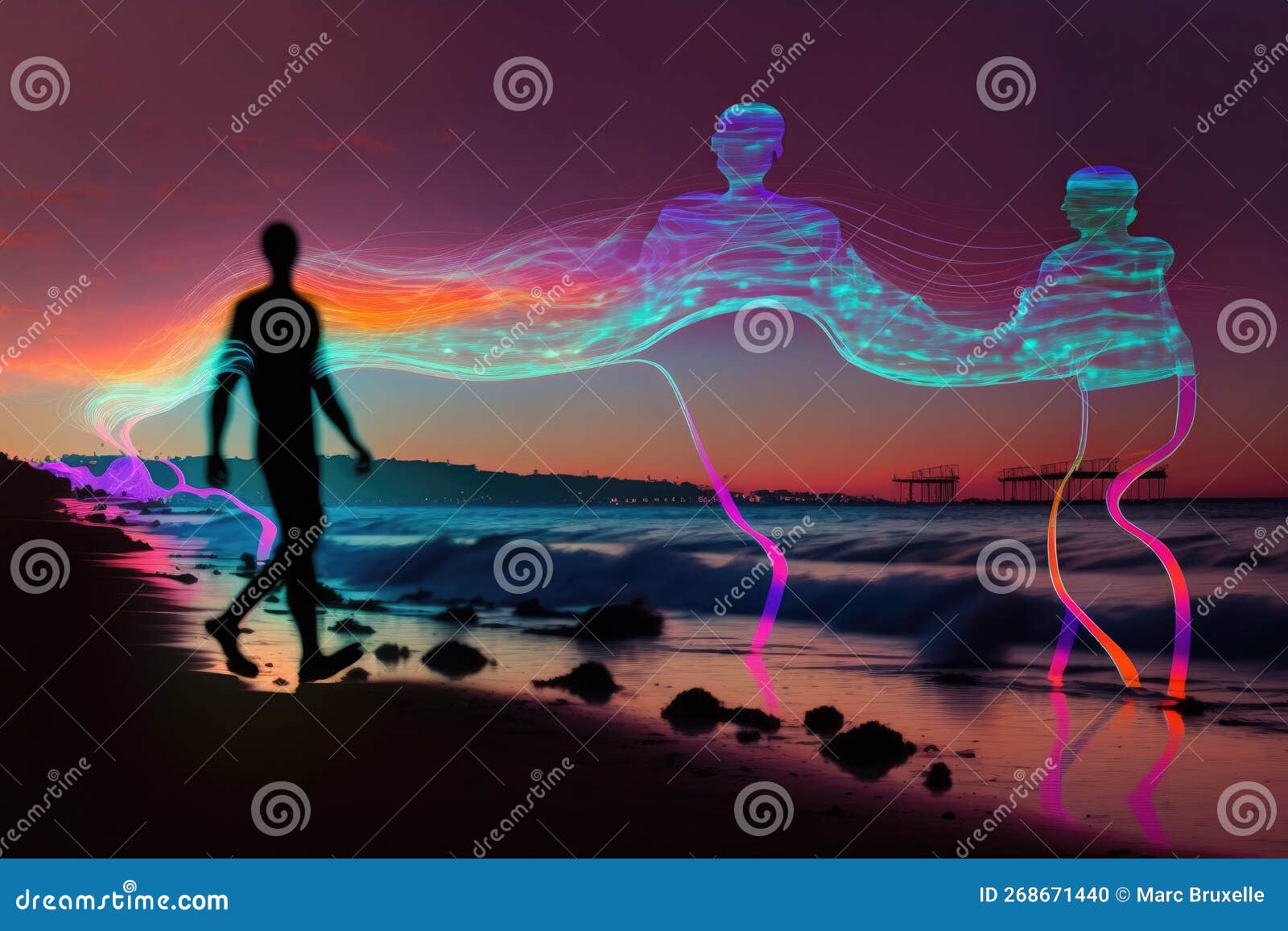 silhouettes of blurred people at night, psychedelic journey, near death experience - generative ai