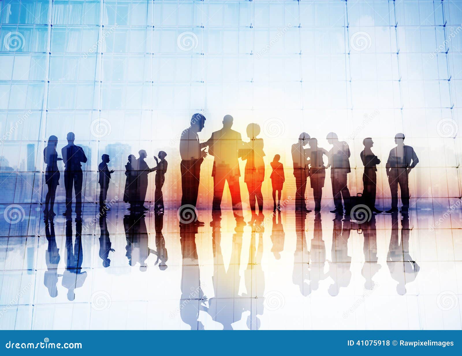 silhouettes of business people discussing outdoors