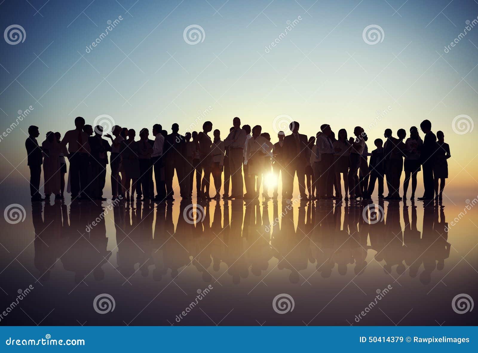 silhouettes of business people gathering outdoors