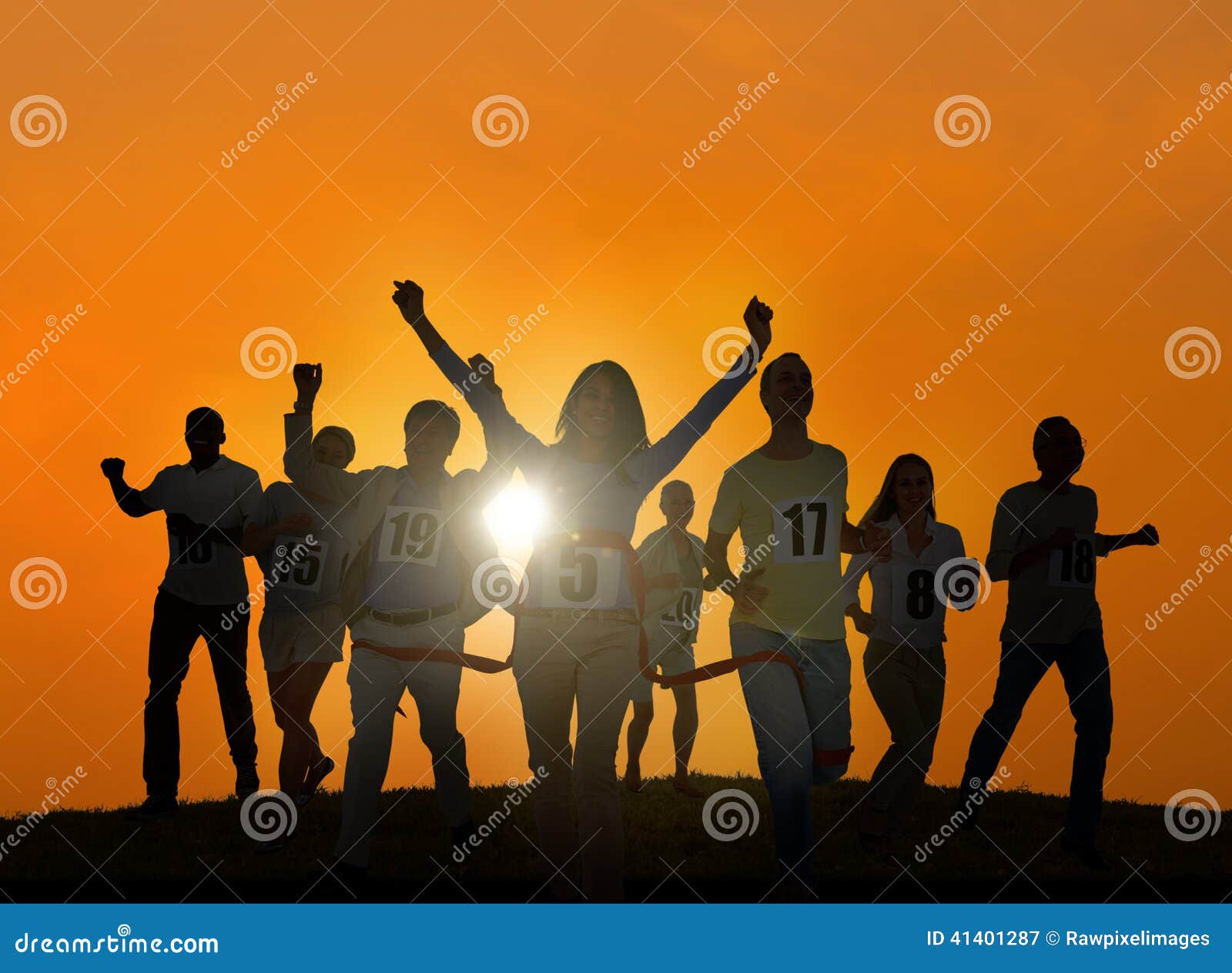 silhouettes of business people winning concept
