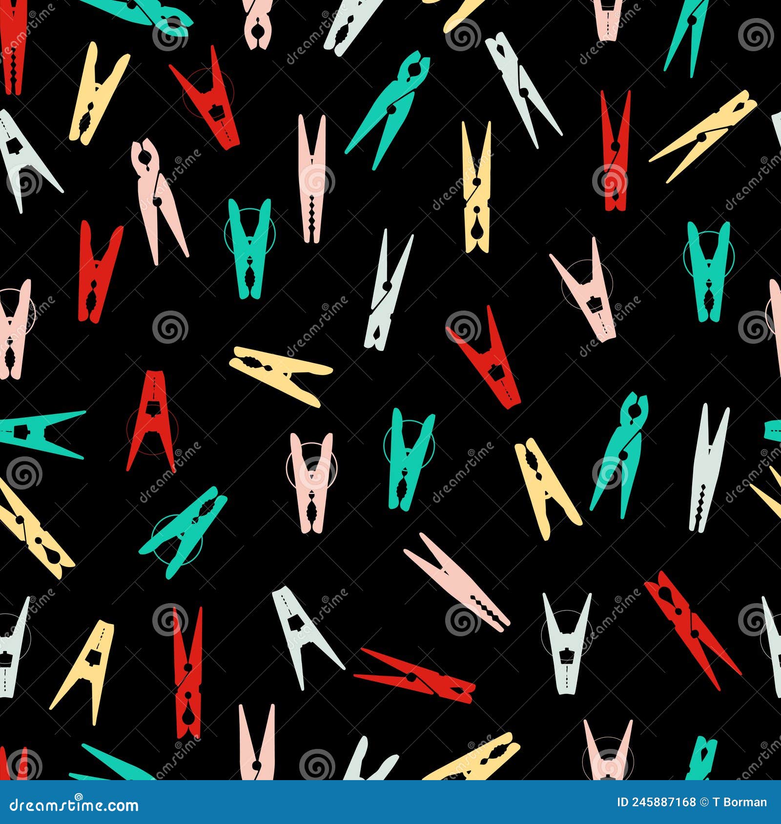 Silhouettes of Clothespins Isolated Multicolored Vector Seamless