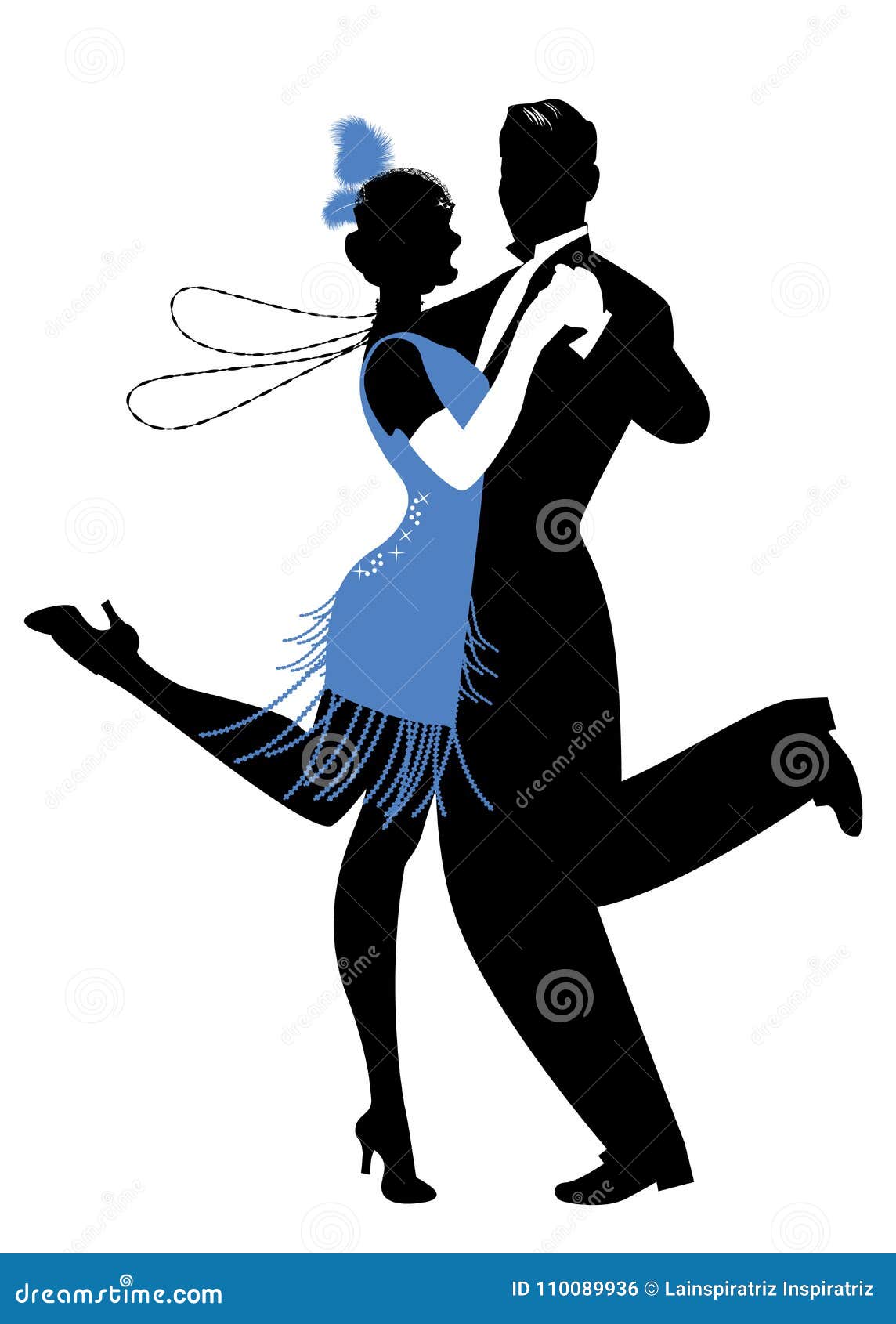 silhouettes of couple wearing clothes in the style of the twenties dancing charleston