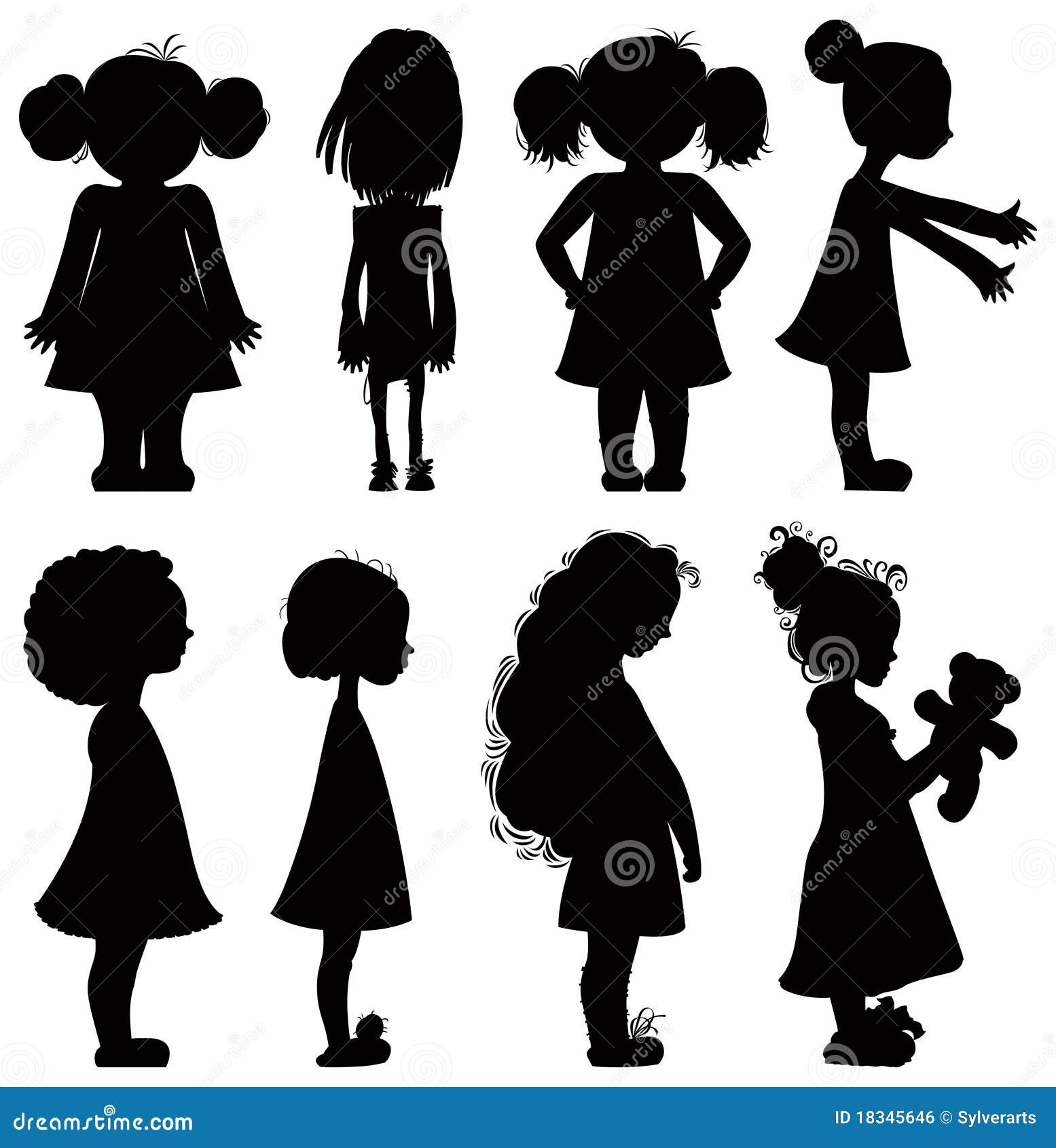 Silhouettes De Petites Filles Réglées. Illustration Stock 