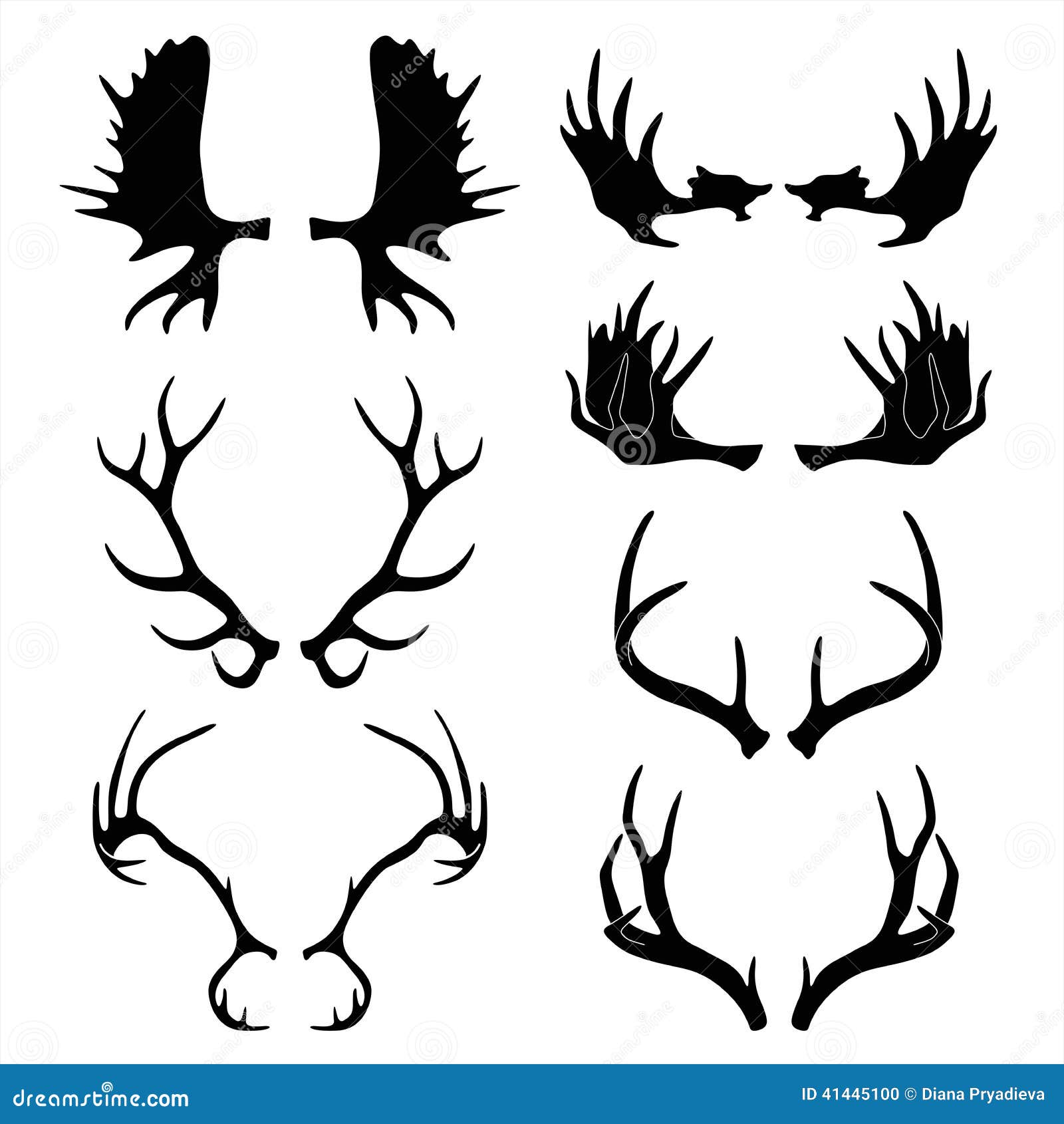 Silhouettes of Deer and Moose Horns Stock Vector Illustration of deer