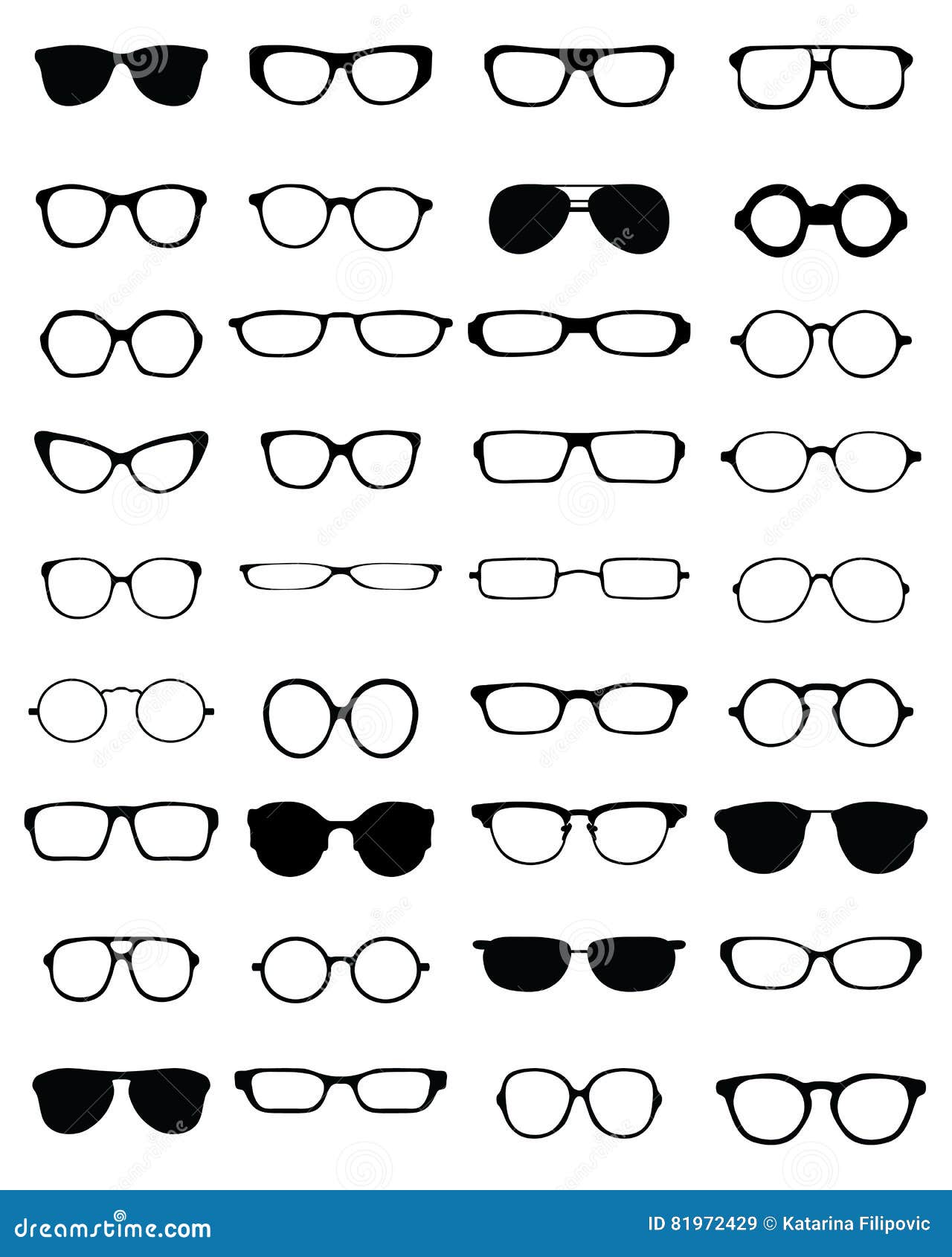 Silhouettes of Different Eyeglasses Stock Illustration - Illustration ...