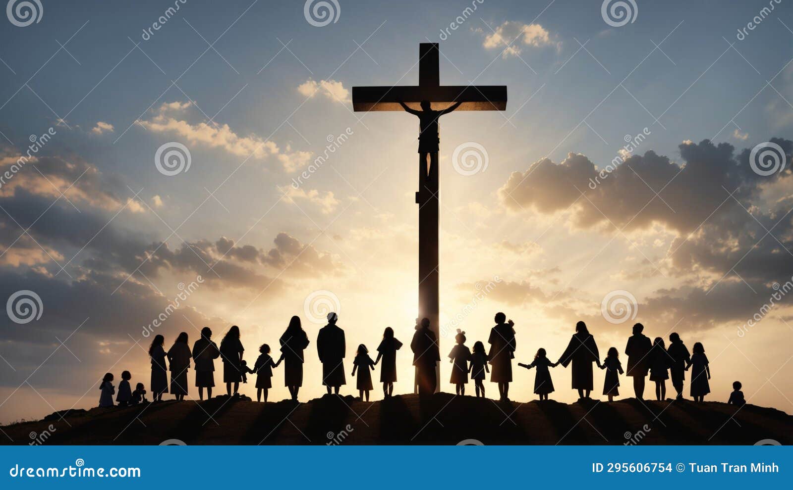 silhouettes family people cross jesus christ high resolution 3d 295606754