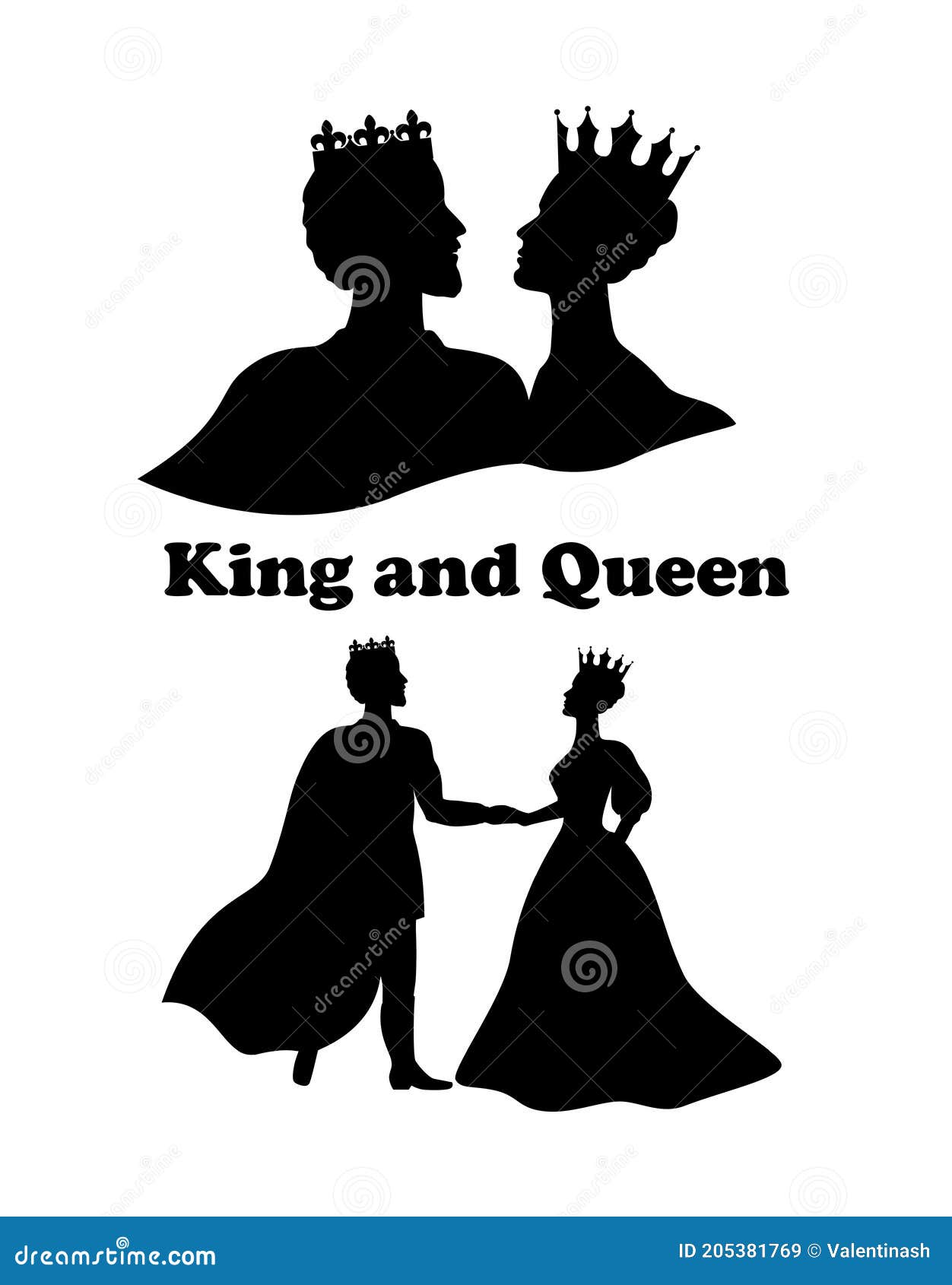 King and Queen with Crown, Couple Illustration, Vector. King with Beard  Silhouette, Queen with Lipstick Silhouette Isolated Stock Vector -  Illustration of princess, typography: 201338478