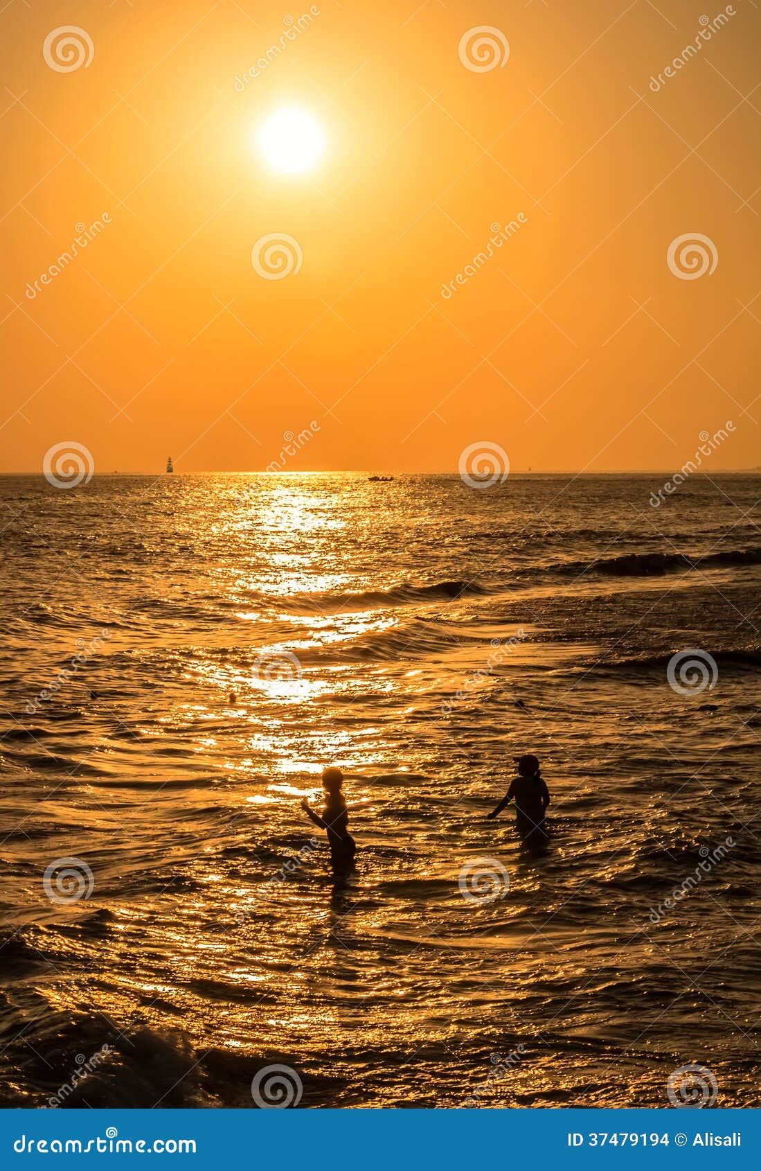 Silhouettes of Girls at Sunset, Swimming in the Sea Stock Photo - Image ...