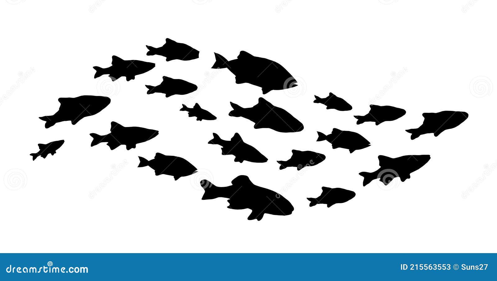 Silhouettes of Groups of Fishes Stock Illustration - Illustration of ...