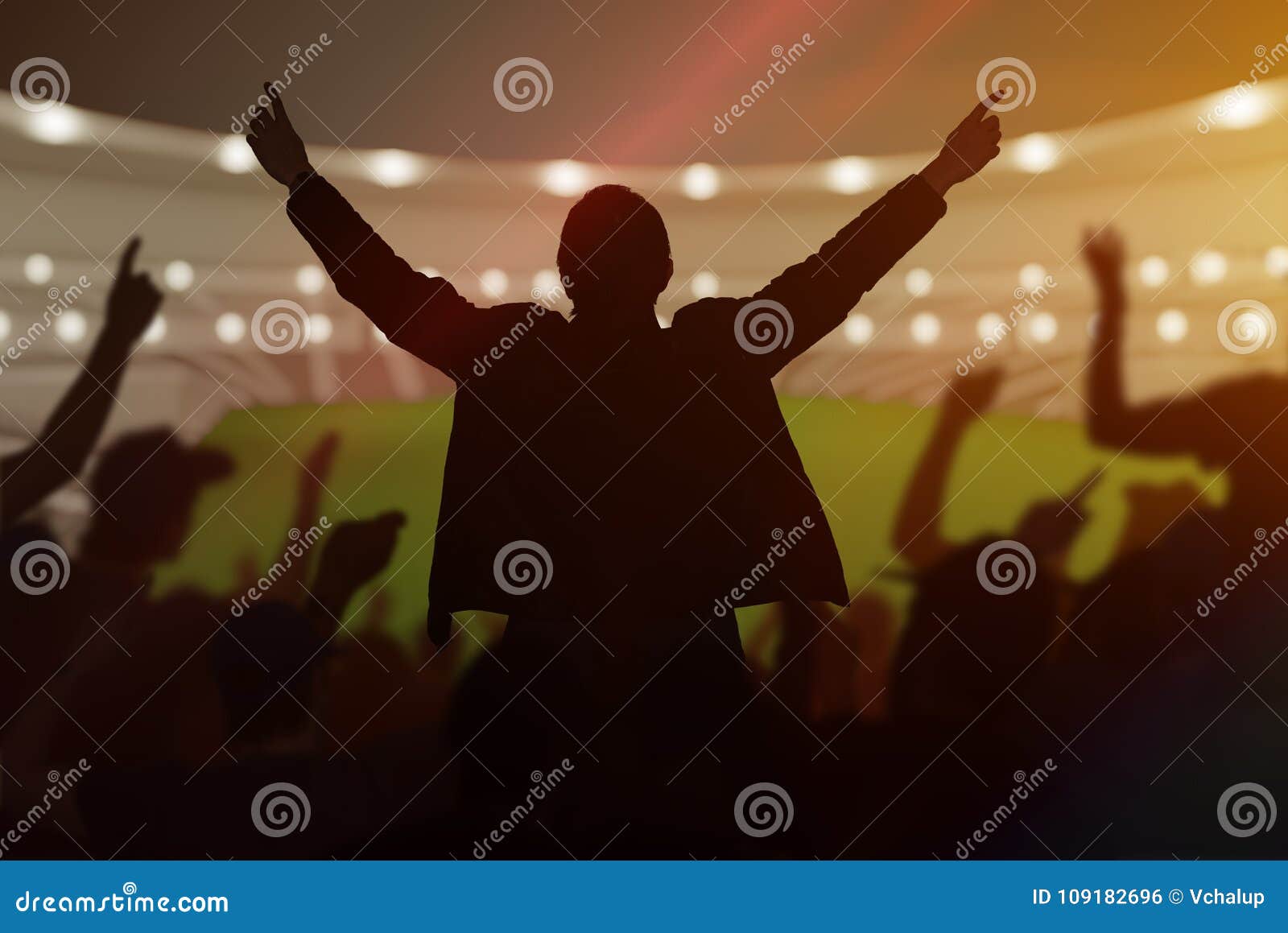 silhouettes of happy cheerful sport fans at stadium