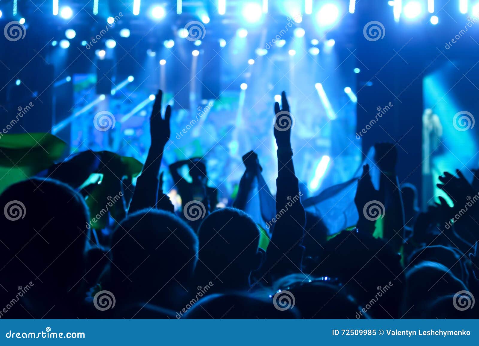 Silhouettes of Human Heads and Hands at a Rock Concert Stock Image ...