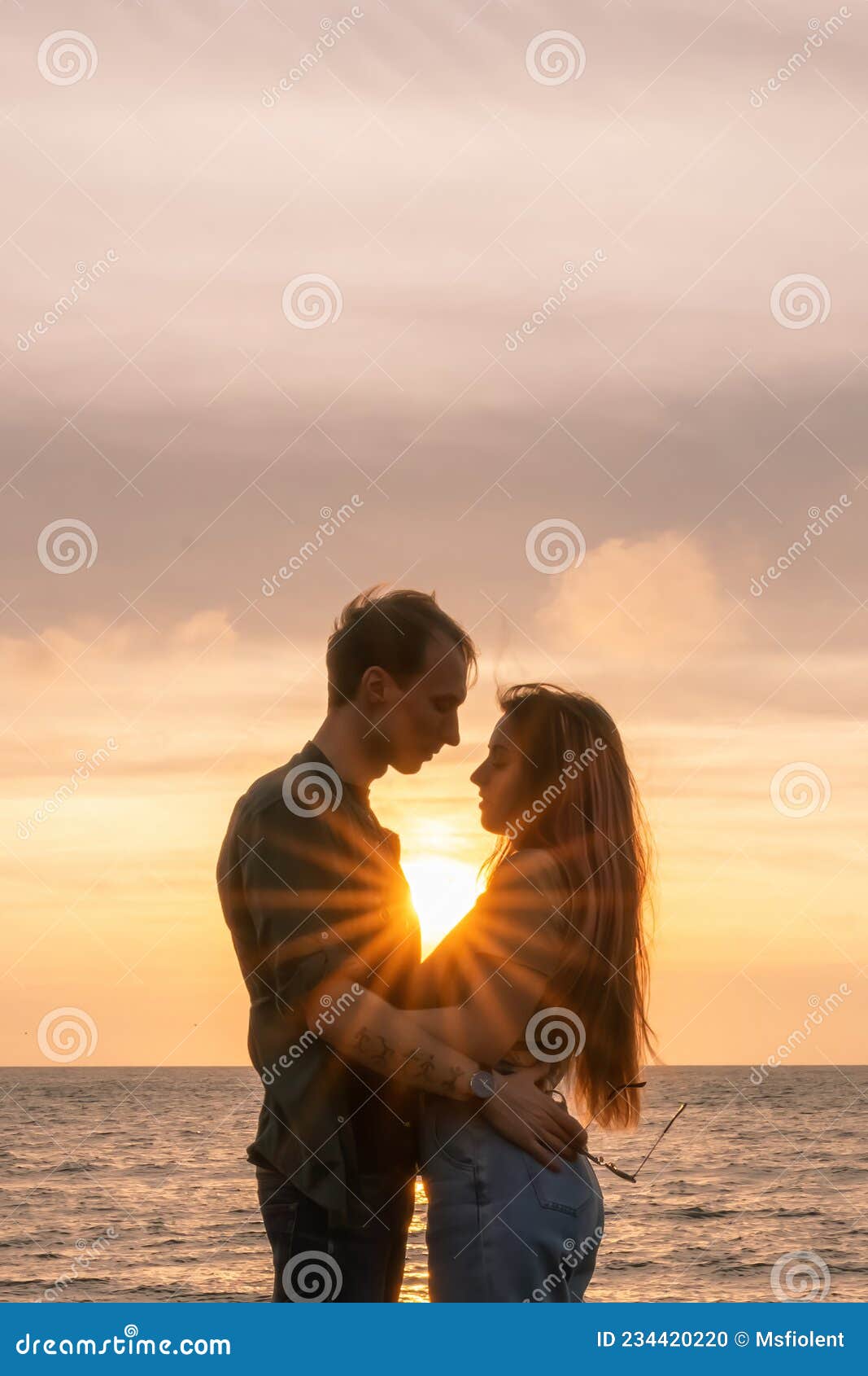 Silhouettes in Love Romantic Couple Lovers Hugging, Kissing ...