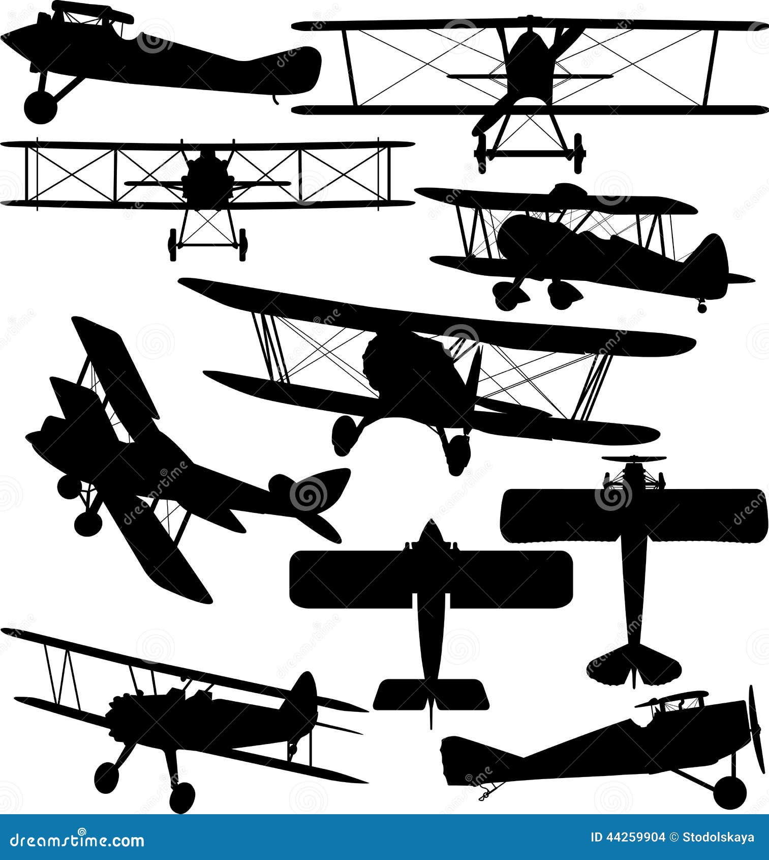 silhouettes of old aeroplane - biplane