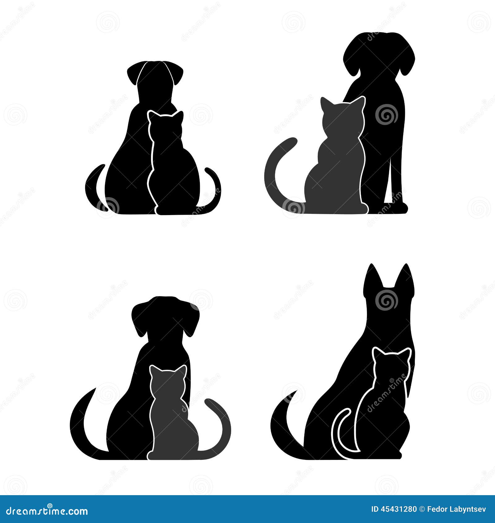 Silhouettes of Pets, Cat and Dog Stock Vector Illustration of design