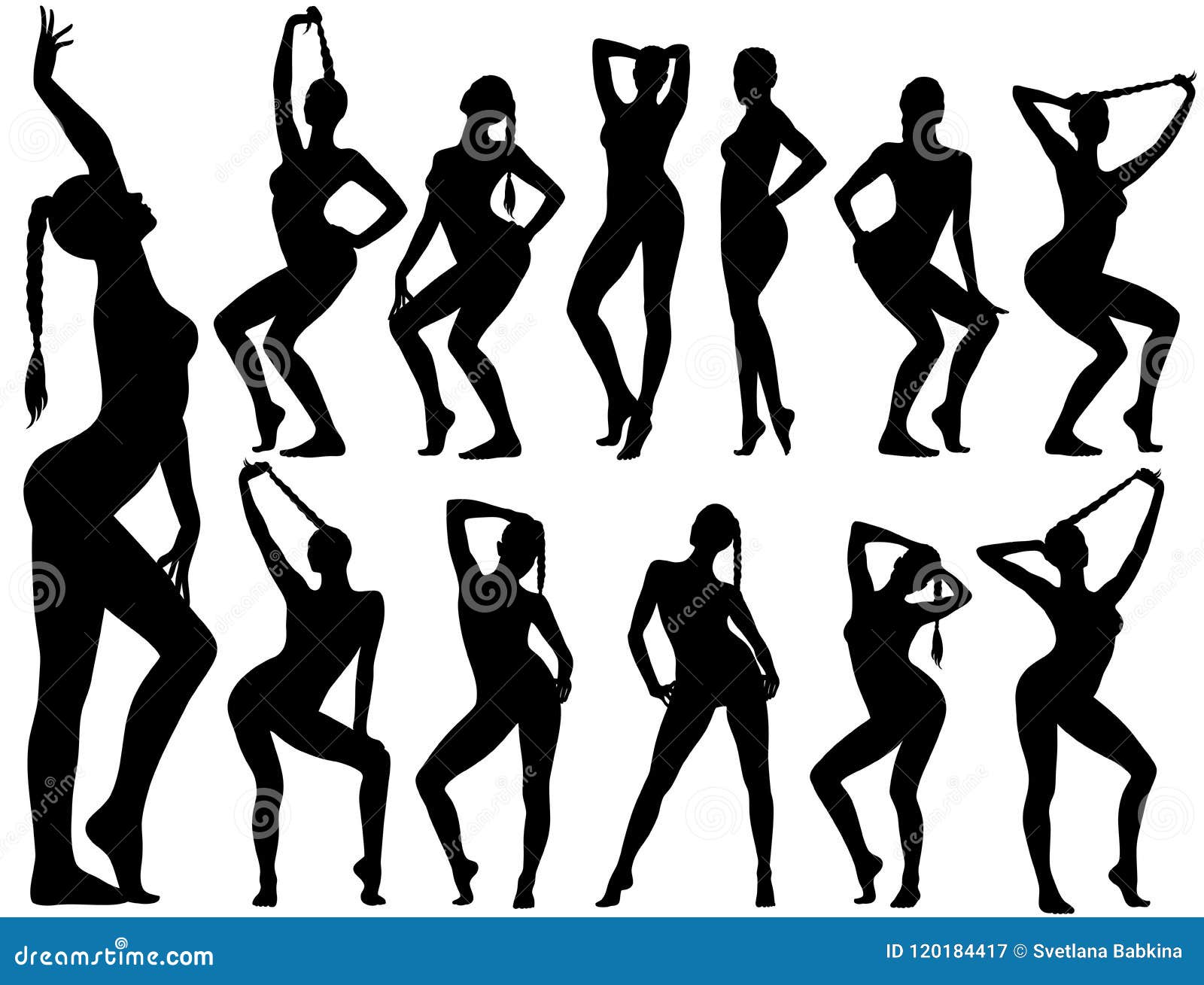 Silhouettes Of Pinup Girls Sitting In Poses Stock Vector Illustration Of Icon Dance 120184417