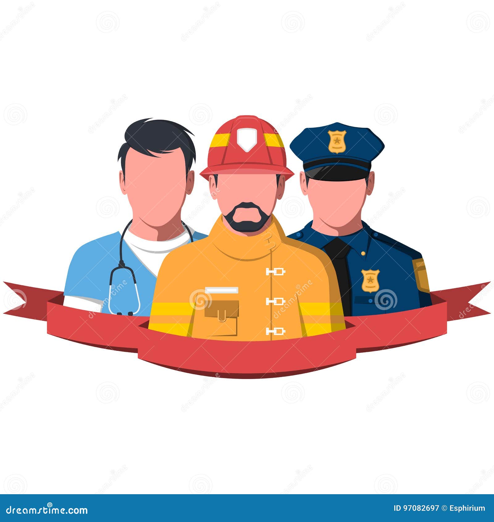 silhouettes of rescue workers paramedic, firefighter and policeman