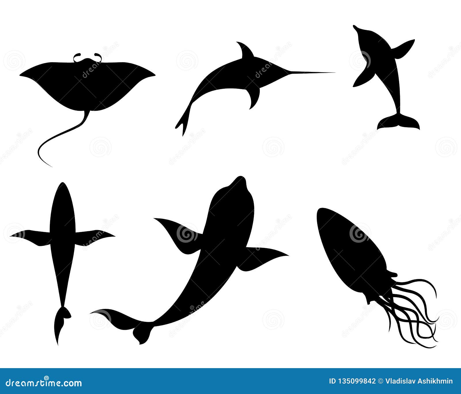 Silhouettes of Sea Creatures Stock Vector - Illustration of animal