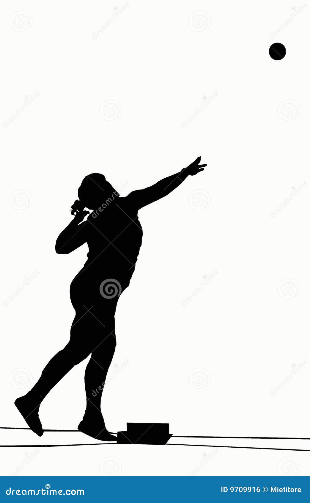 Silhouette of a shot put athlete in the topic of the action. 