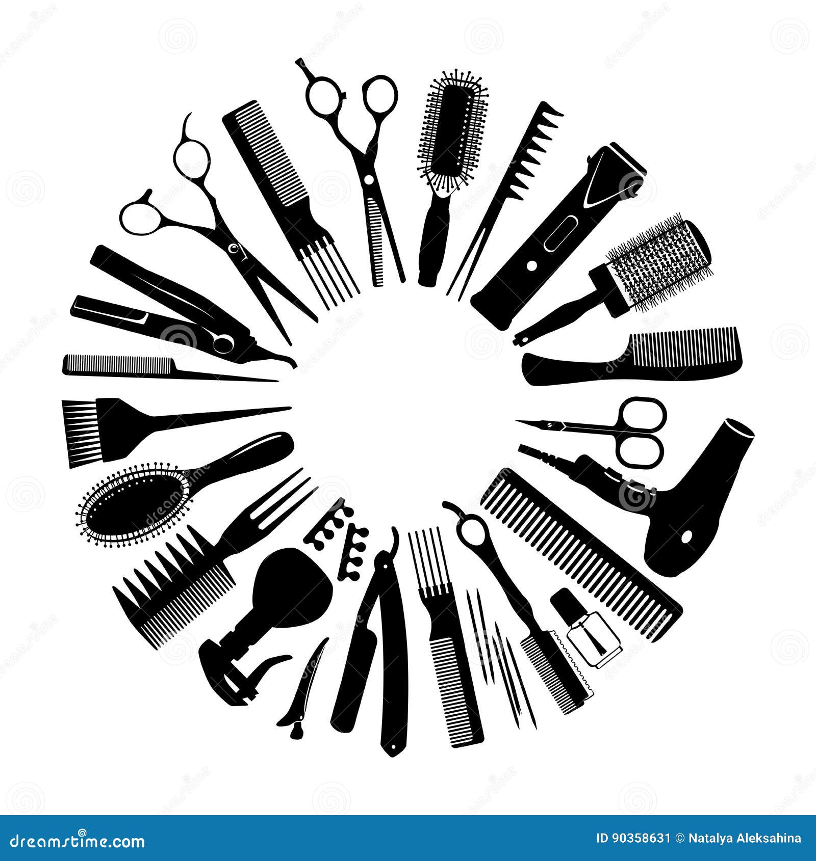Silhouettes of Tools for the Hairdresser in a Circle Stock Vector