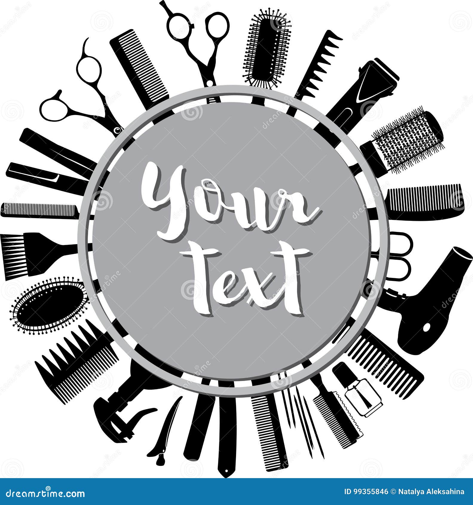 Silhouettes of Tools for the Hairdresser in a Circle Stock Vector