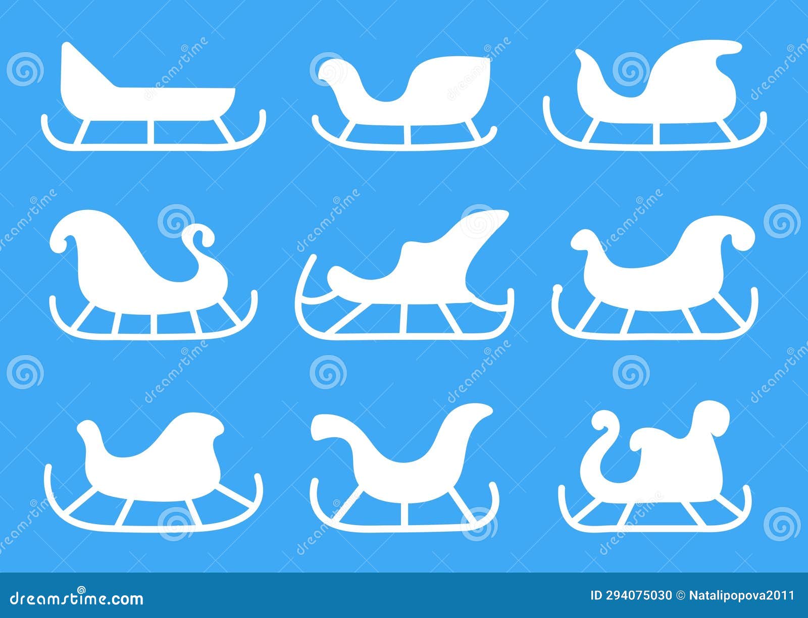 Silhouettes of White Sleighs on a Blue Background. Vector Illustration
