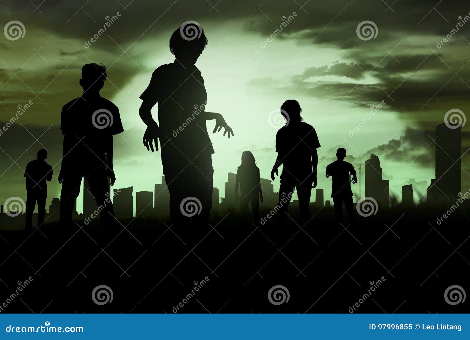 silhoutte of zombies walking