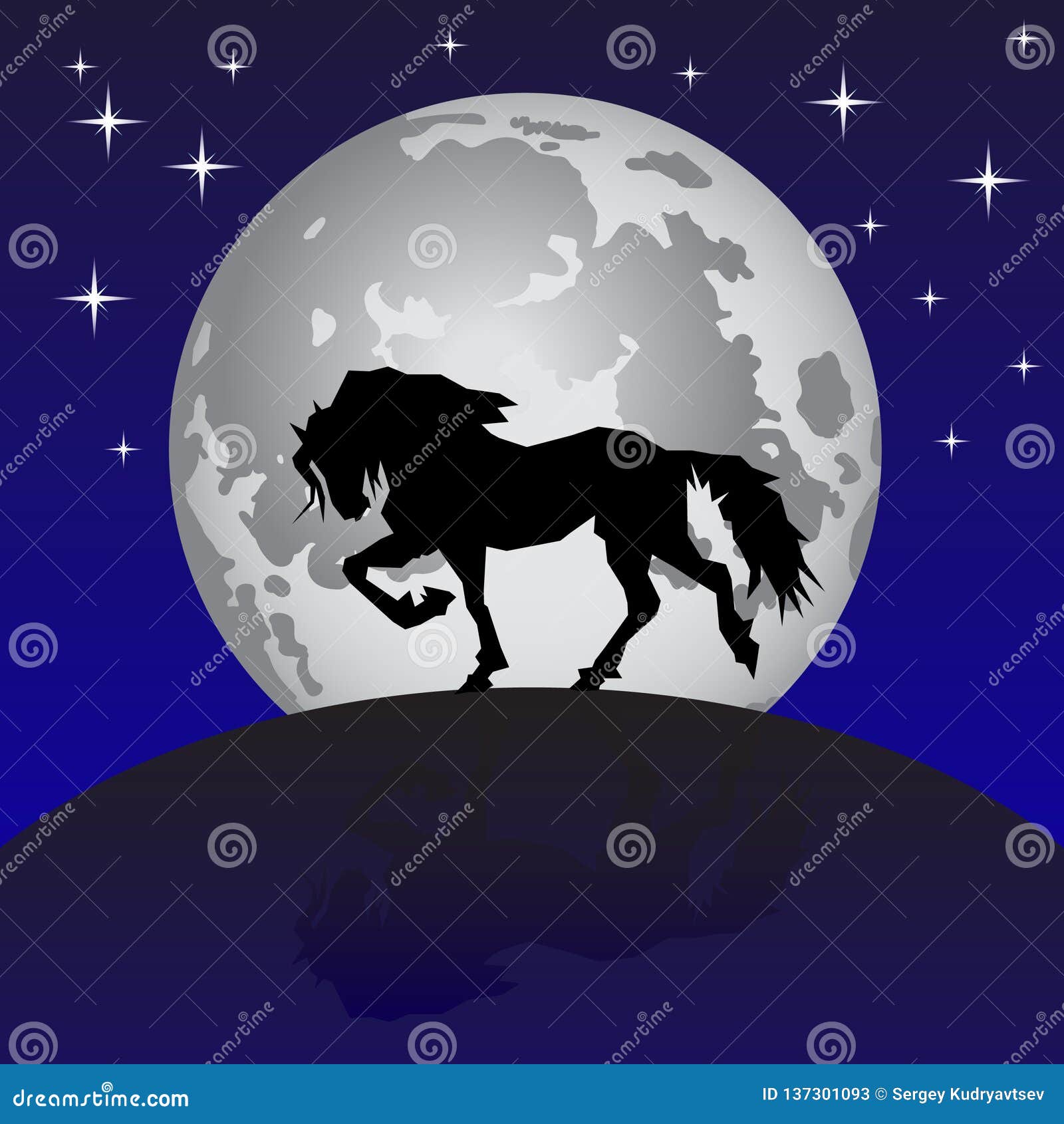 Baixe Silhueta Elegante de Cabeça de Cavalo na Frente da Lua com Estrelas  PNG - Creative Fabrica