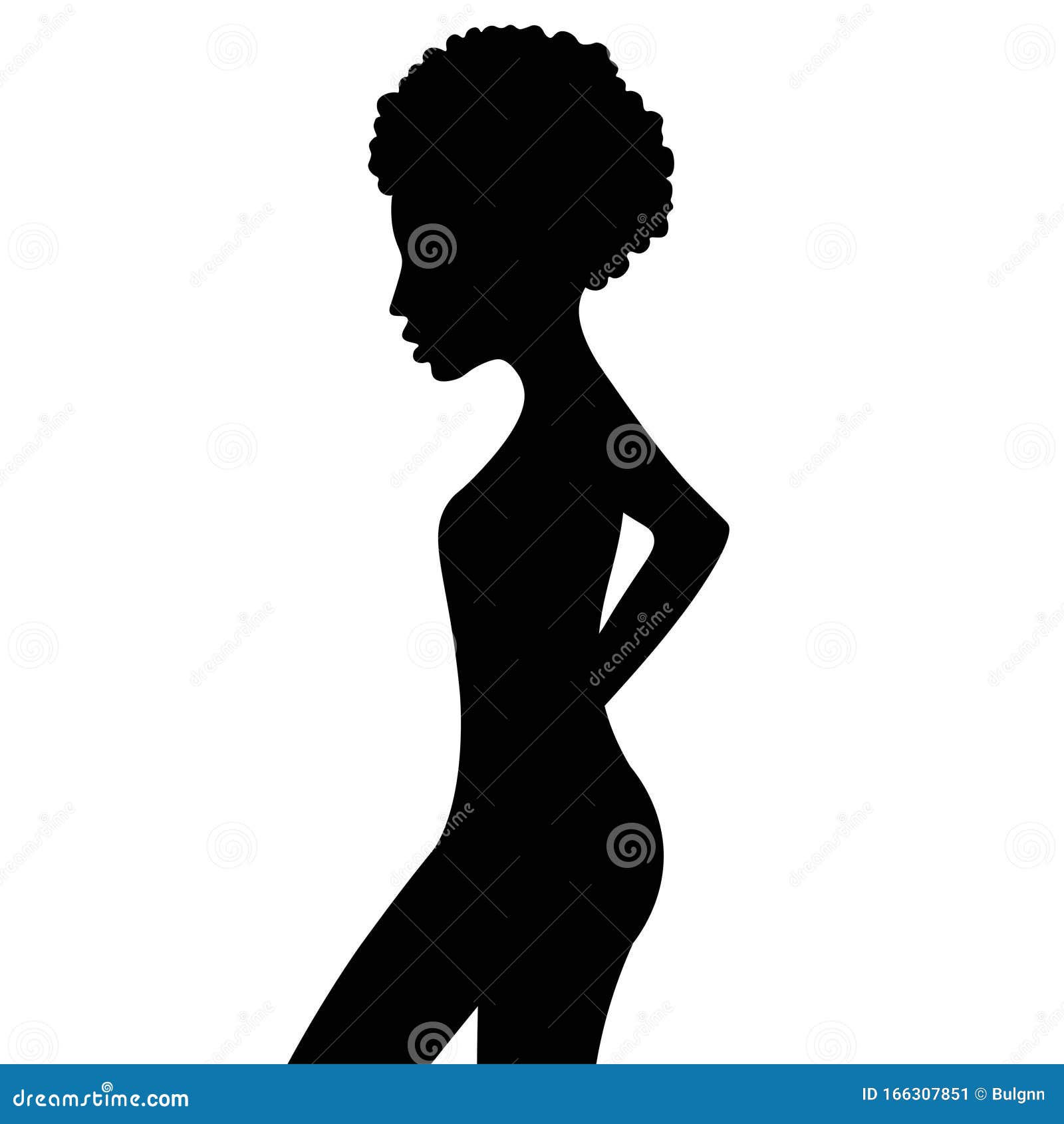 Silhueta Negra De Mulher Africana Encaracolada Retrato No Perfil
